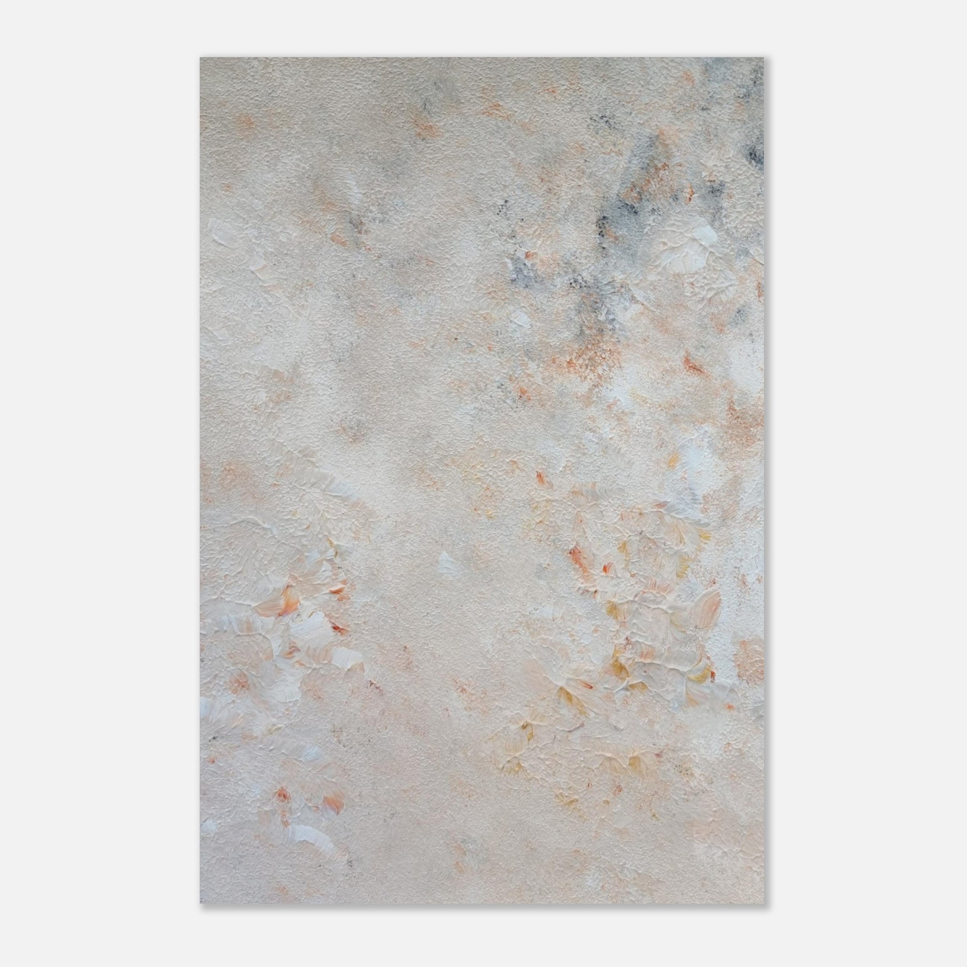beige, brown and gold, Feel good one of one-of-a-kind colorful art poster based on original abstract art created by up-and-coming artist Jeanette Haga as decor for modern home on a white wall