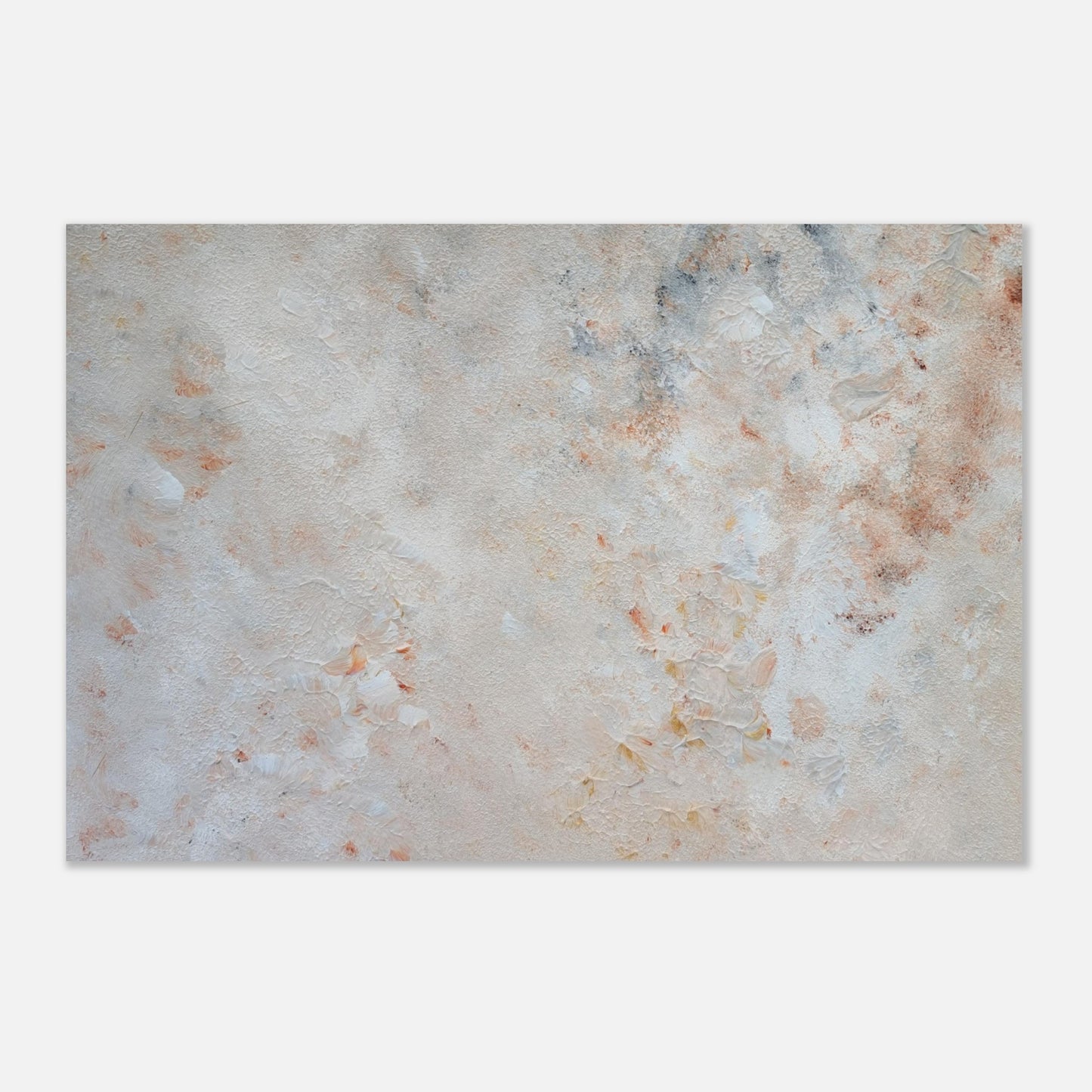 beige, brown and gold, Feel good one of one-of-a-kind colorful art poster based on original abstract art created by up-and-coming artist Jeanette Haga as decor for modern home on a white wall