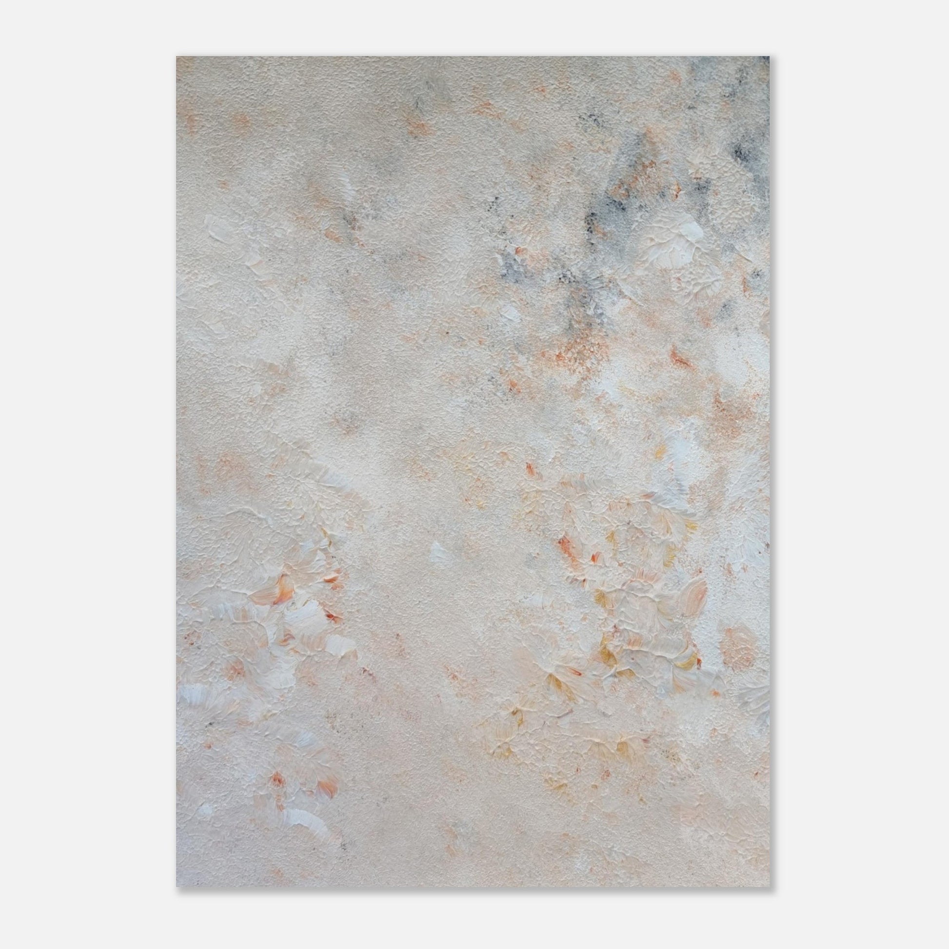 beige, brown and gold, Feel good one of one-of-a-kind colorful art poster based on original abstract art created by up-and-coming artist Jeanette Haga as decor for modern home on a white wall