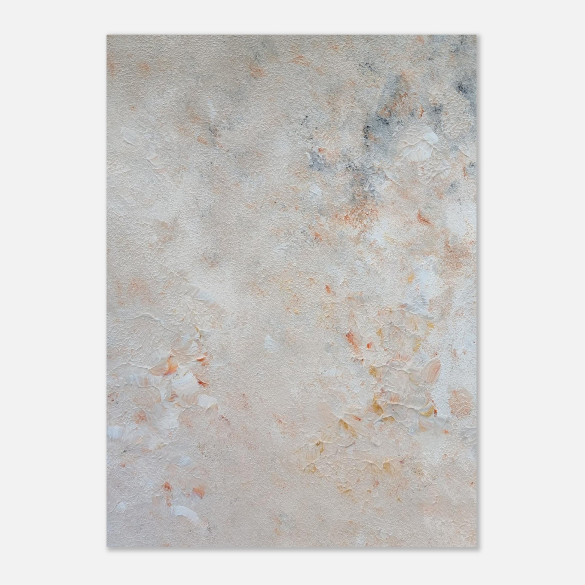 beige, brown and gold, Feel good one of one-of-a-kind colorful art poster based on original abstract art created by up-and-coming artist Jeanette Haga as decor for modern home on a white wall