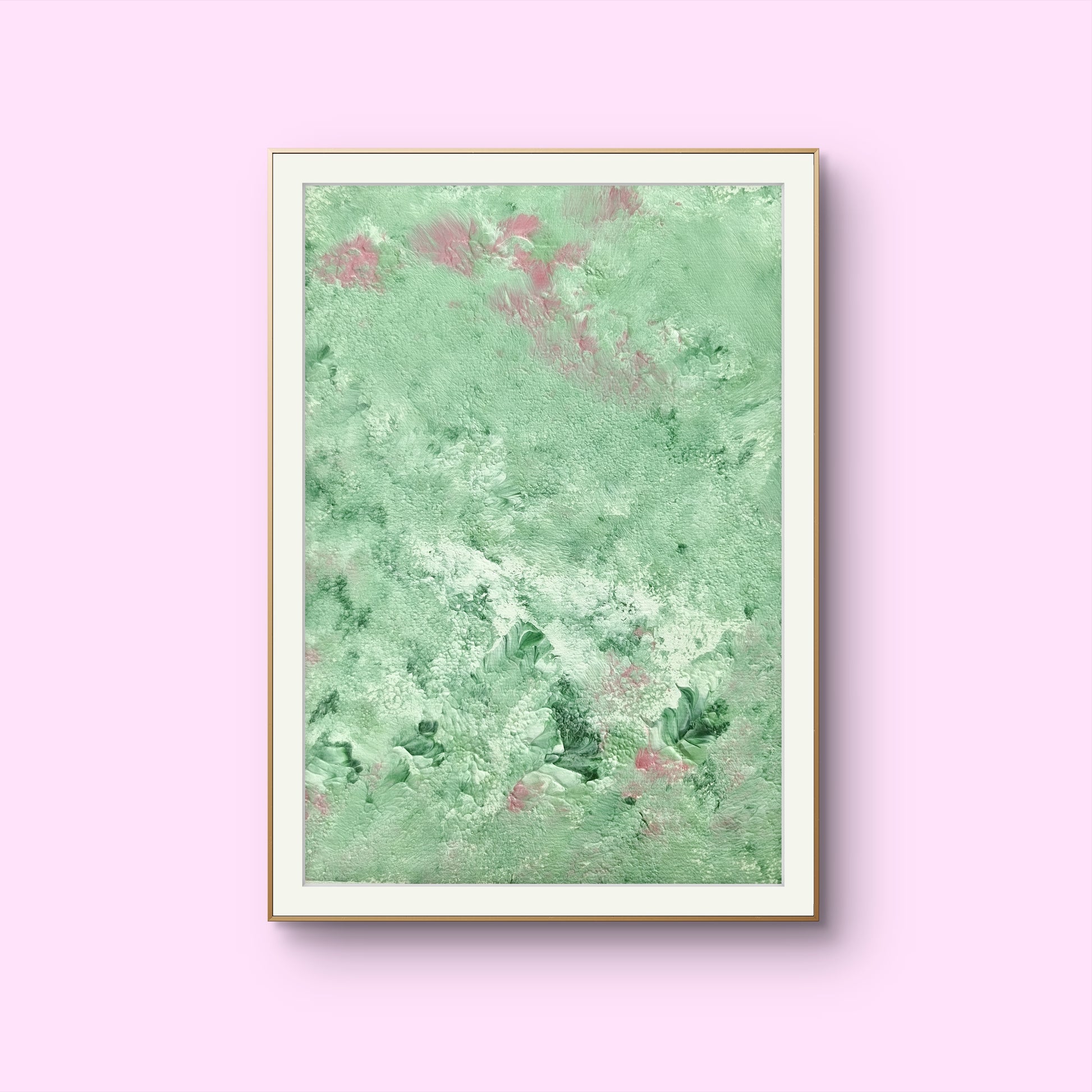 green, Feel good one of one-of-a-kind colorful original abstract art created by up-and-coming scandinavian artist Jeanette Haga as decor in a modern home