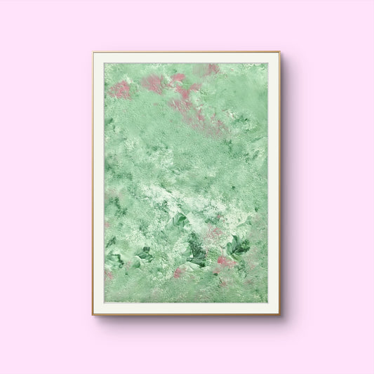 green, Feel good one of one-of-a-kind colorful original abstract art created by up-and-coming scandinavian artist Jeanette Haga as decor in a modern home