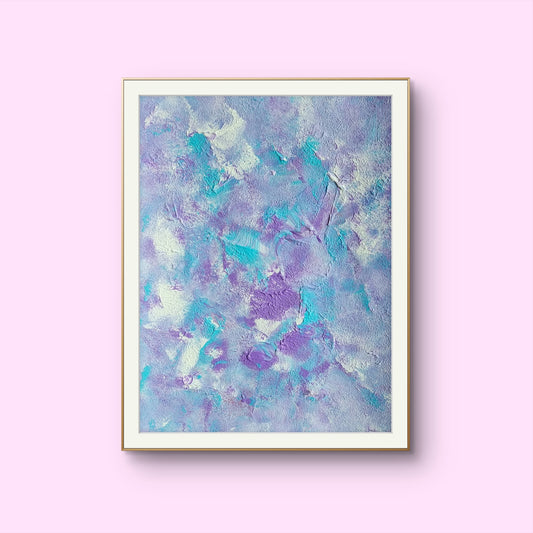 Pastel turquoise and lilac, Feel good one of one-of-a-kind colorful original abstract art created by up-and-coming artist Jeanette Haga as decor for modern home