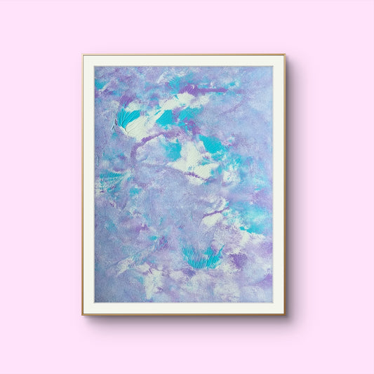 Lilac and turquoise Feel good one of one-of-a-kind colorful original abstract art created by up-and-coming artist Jeanette Haga as decor for modern homes