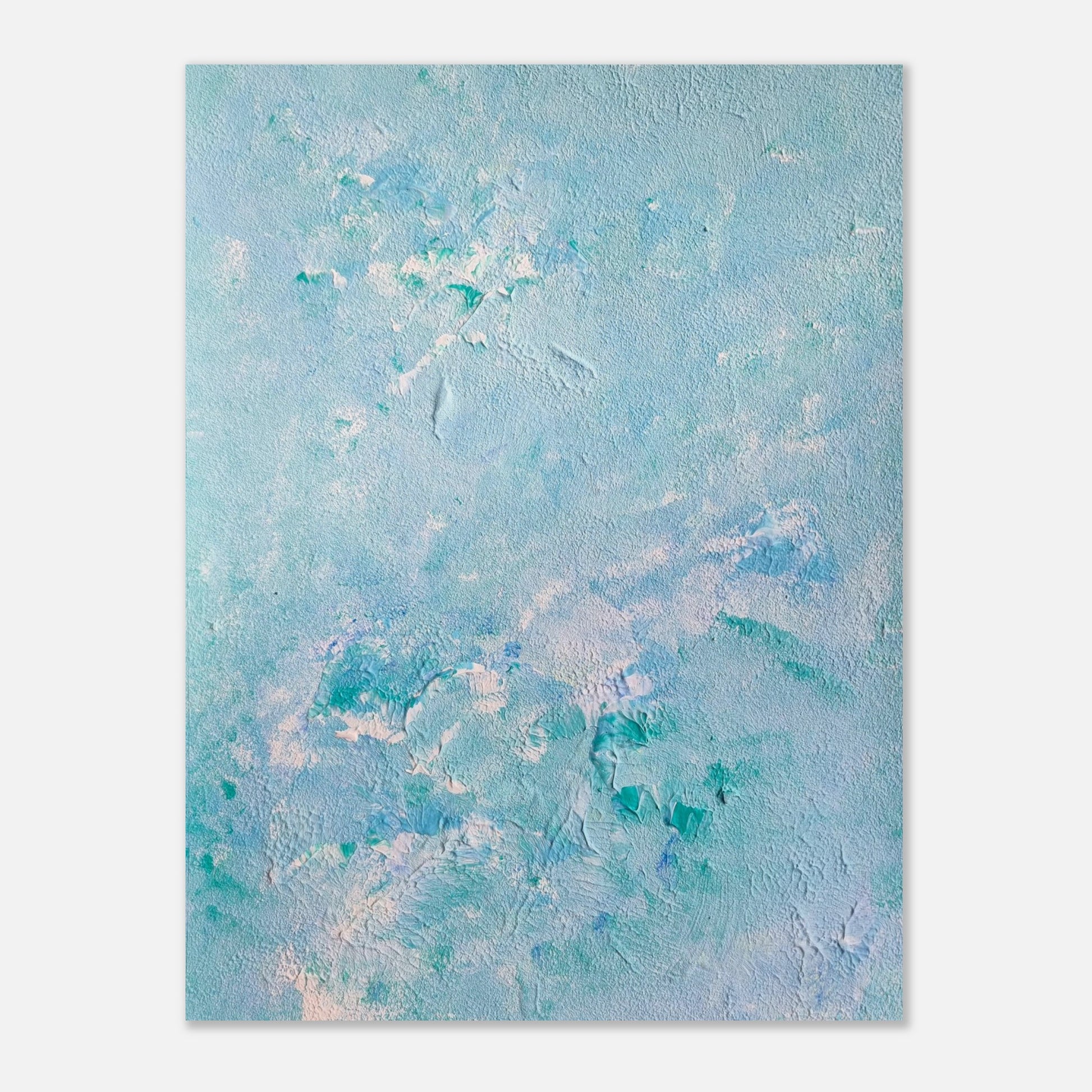 turquoise, Feel good one of one-of-a-kind colorful art poster based on original abstract art created by up-and-coming artist Scandinavian Jeanette Haga as decor for modern home on a white wall