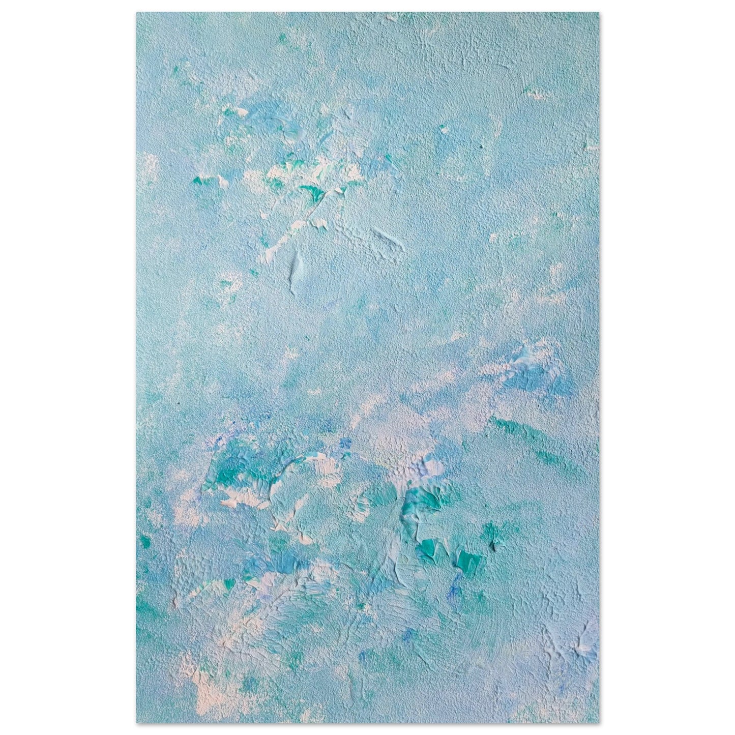 turquoise, Feel good one of one-of-a-kind colorful art poster based on original abstract art created by up-and-coming artist Scandinavian Jeanette Haga as decor for modern home on a white wall