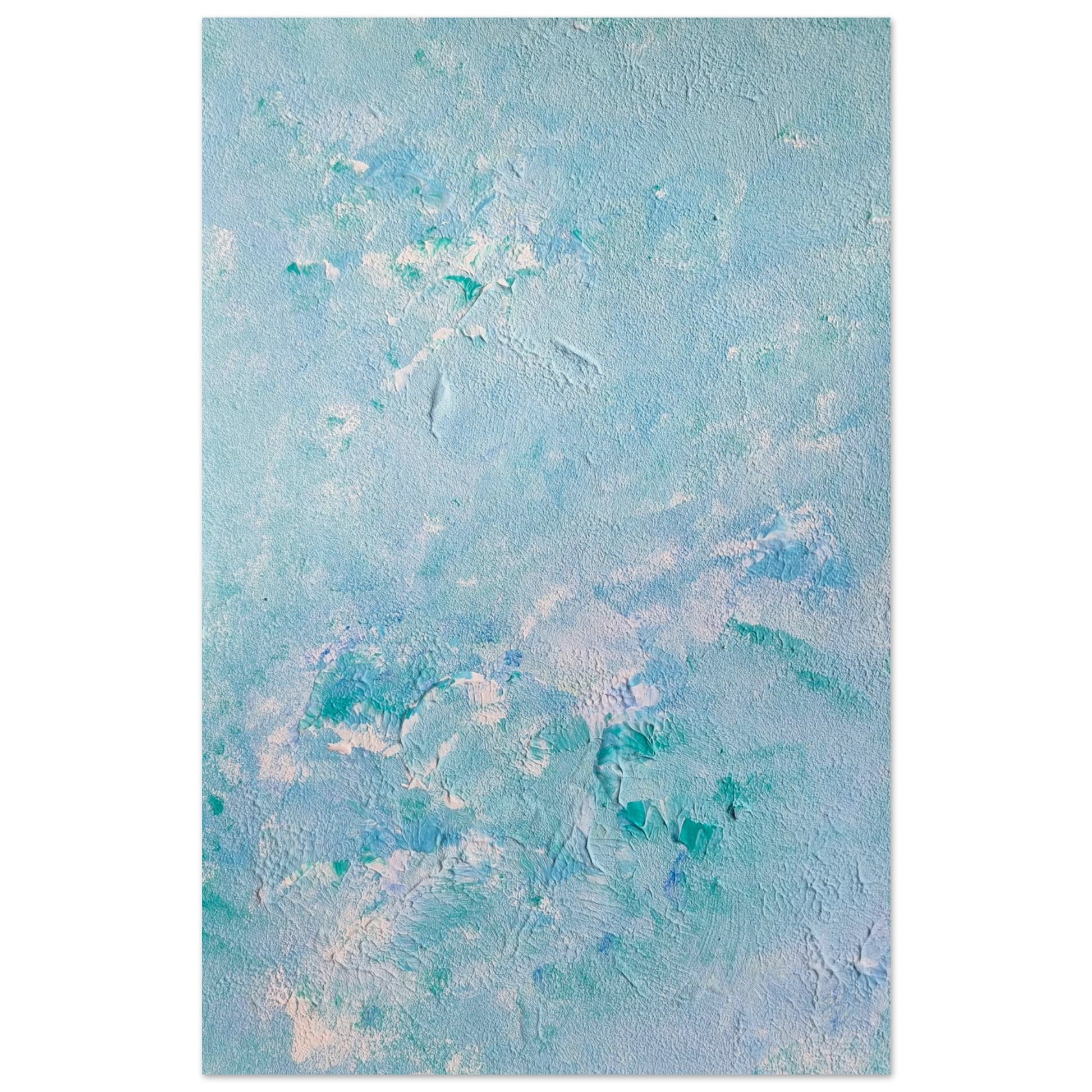 turquoise, Feel good one of one-of-a-kind colorful art poster based on original abstract art created by up-and-coming artist Scandinavian Jeanette Haga as decor for modern home on a white wall
