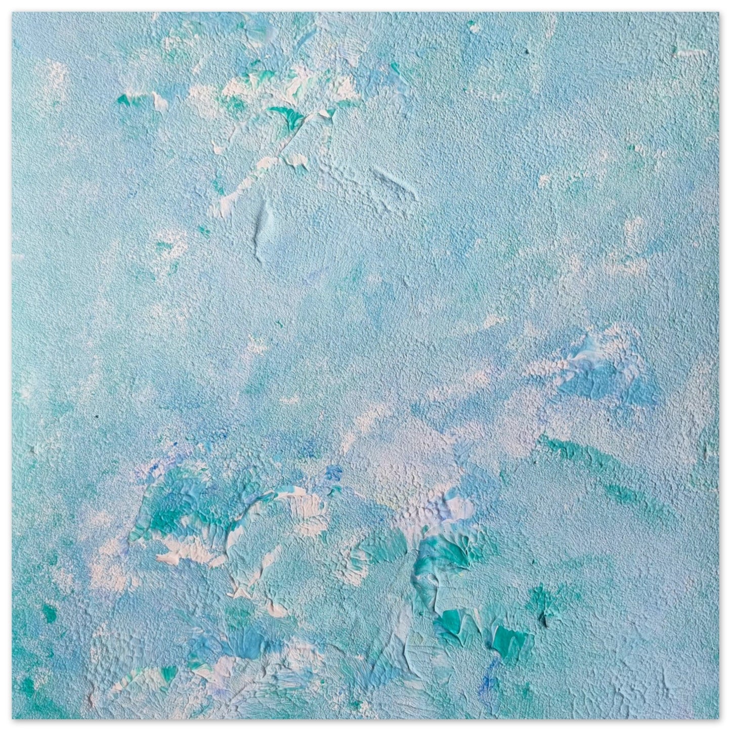 turquoise, Feel good one of one-of-a-kind colorful art poster based on original abstract art created by up-and-coming artist Scandinavian Jeanette Haga as decor for modern home on a white wall