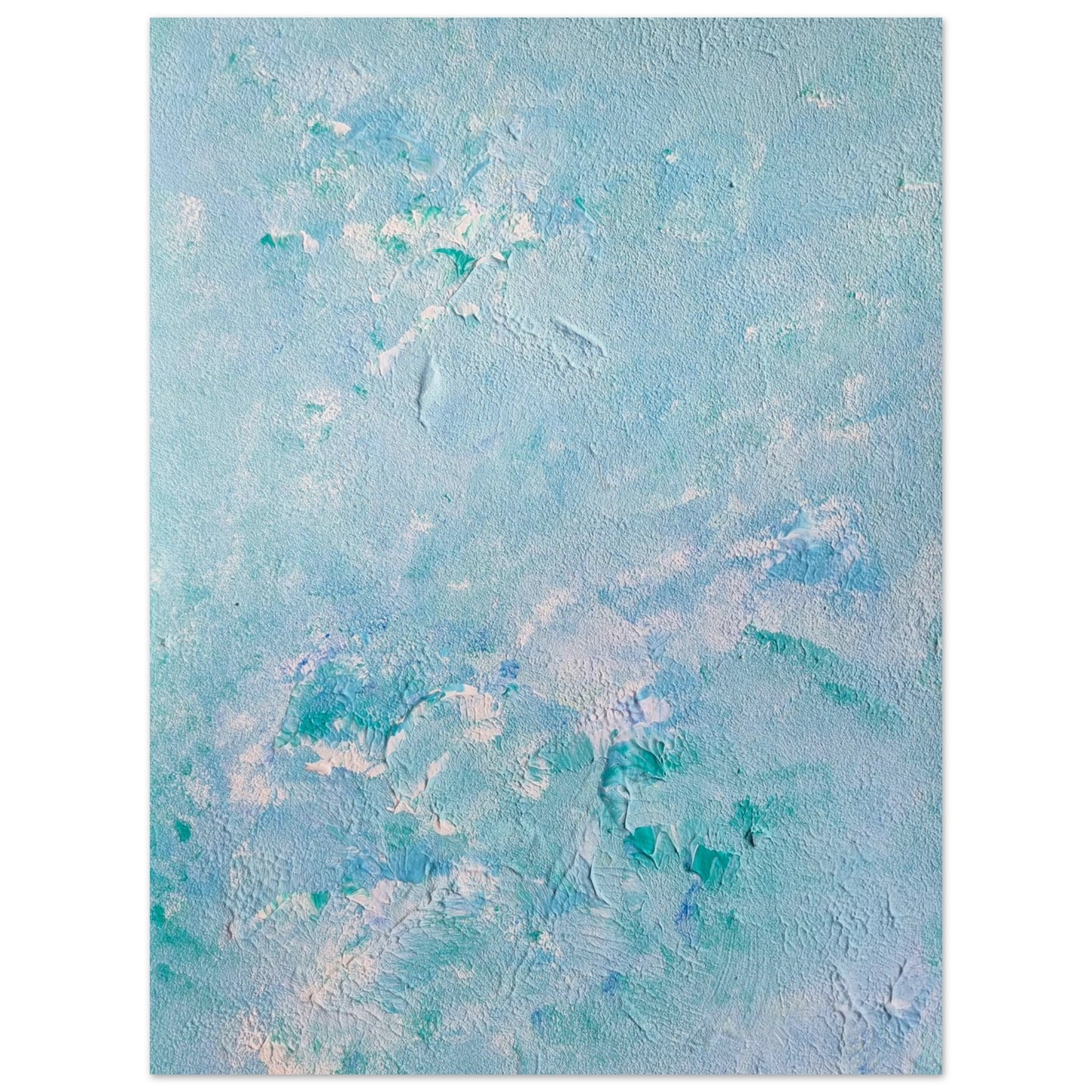 turquoise, Feel good one of one-of-a-kind colorful art poster based on original abstract art created by up-and-coming artist Scandinavian Jeanette Haga as decor for modern home on a white wall