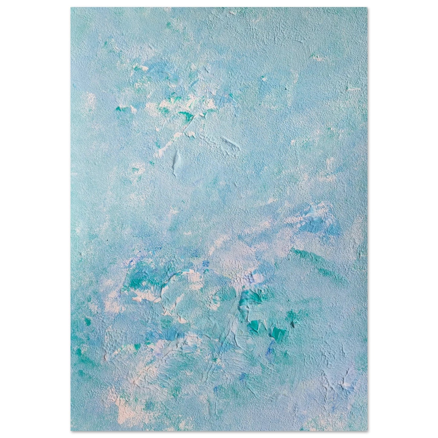 turquoise, Feel good one of one-of-a-kind colorful art poster based on original abstract art created by up-and-coming artist Scandinavian Jeanette Haga as decor for modern home on a white wall