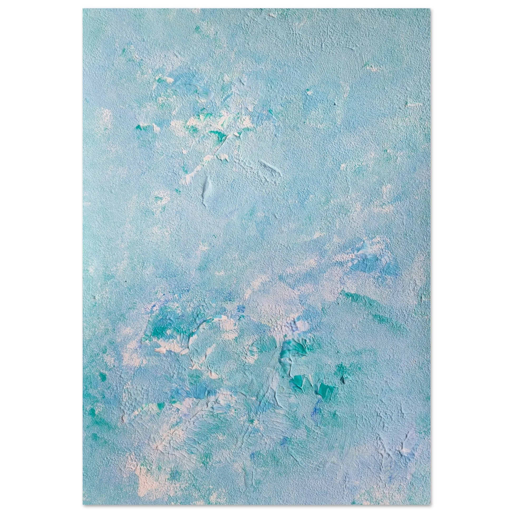 turquoise, Feel good one of one-of-a-kind colorful art poster based on original abstract art created by up-and-coming artist Scandinavian Jeanette Haga as decor for modern home on a white wall