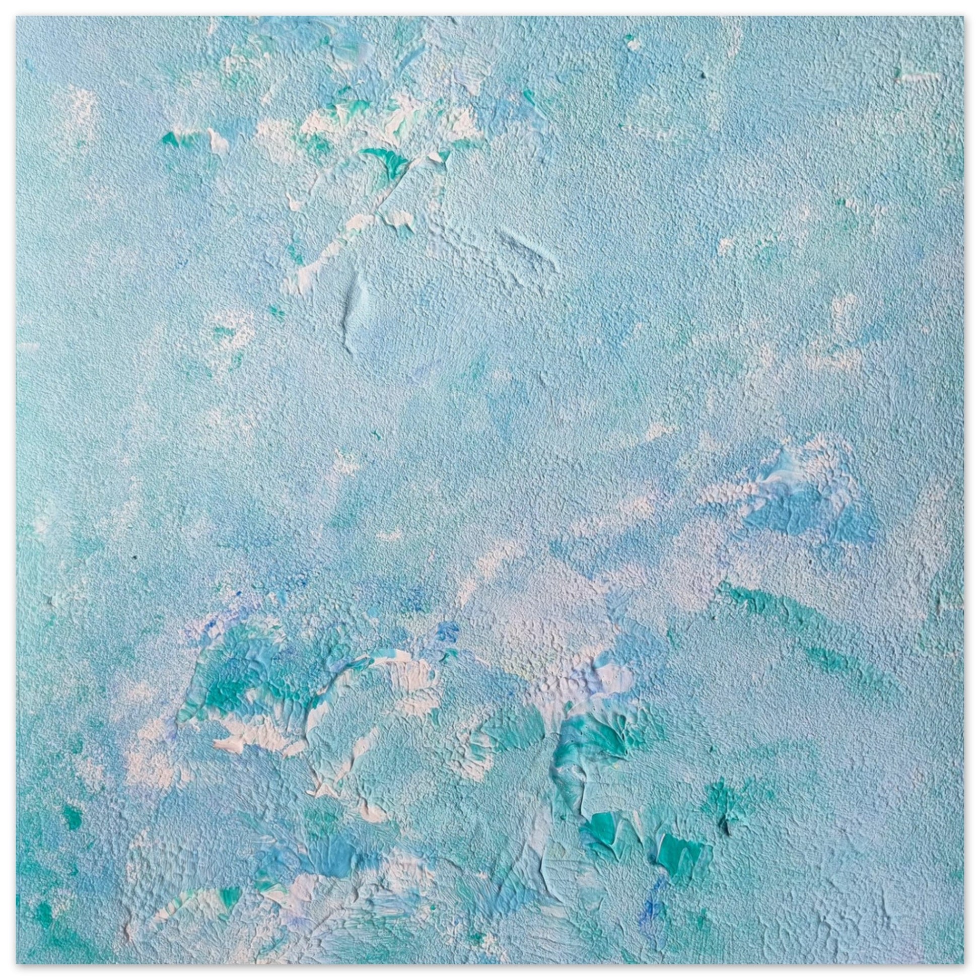 turquoise, Feel good one of one-of-a-kind colorful art poster based on original abstract art created by up-and-coming artist Scandinavian Jeanette Haga as decor for modern home on a white wall