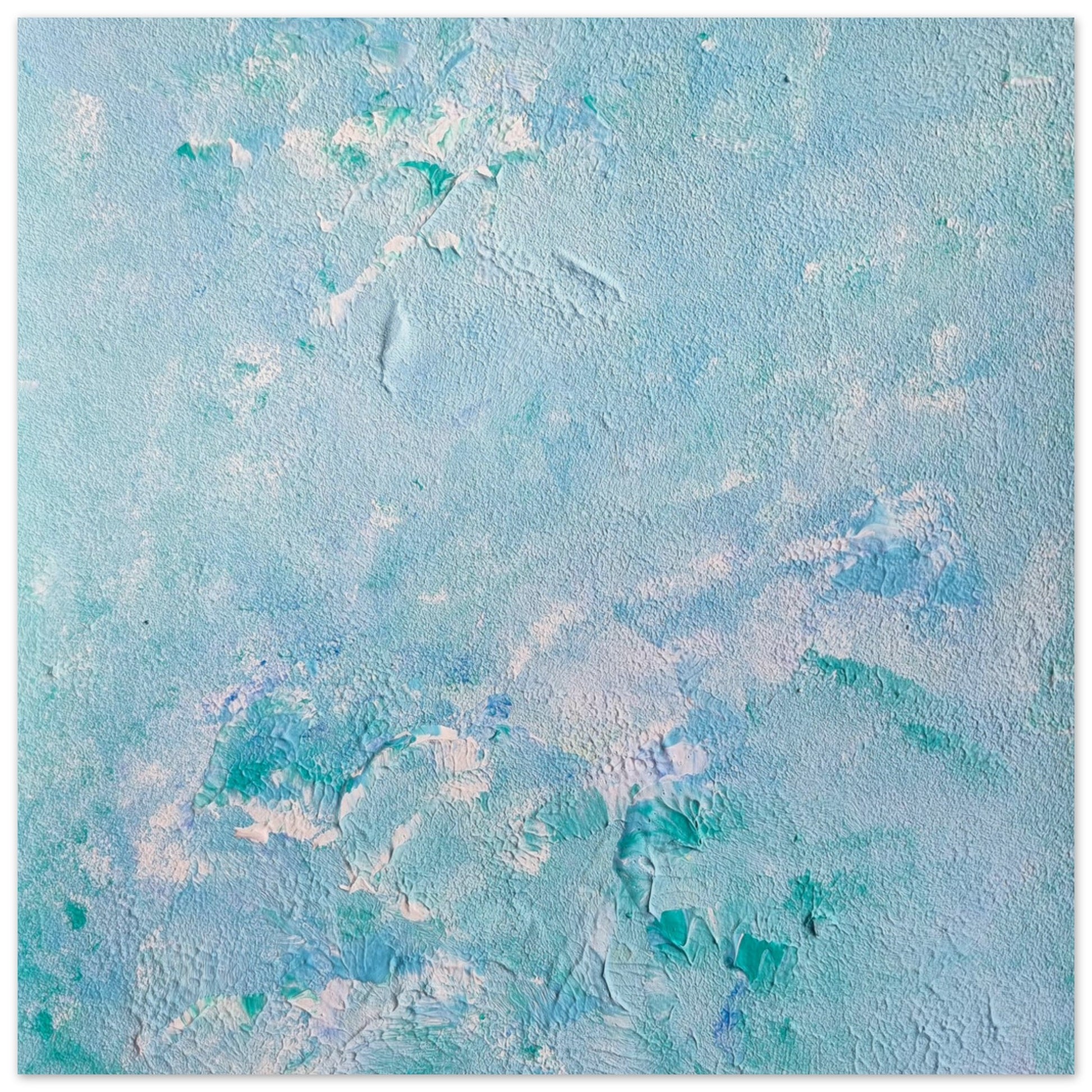 turquoise, Feel good one of one-of-a-kind colorful art poster based on original abstract art created by up-and-coming artist Scandinavian Jeanette Haga as decor for modern home on a white wall