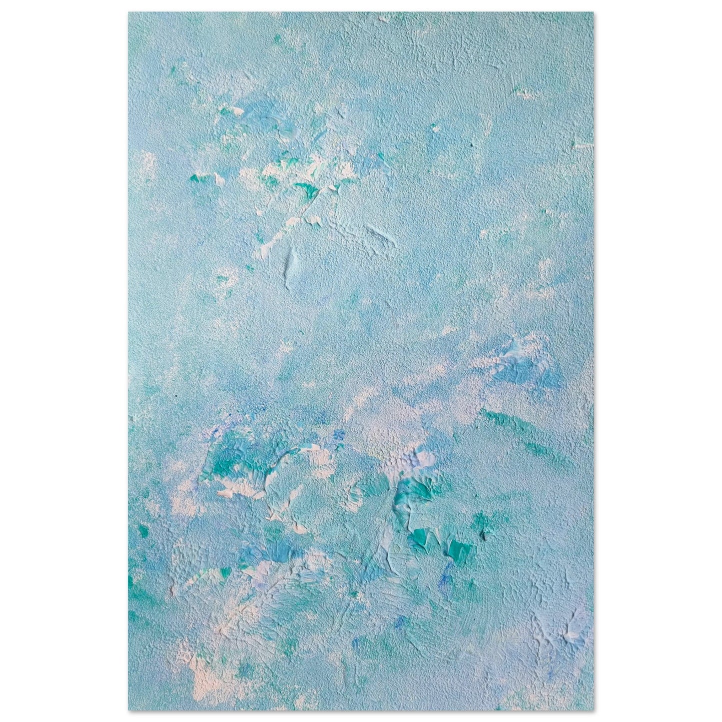 turquoise, Feel good one of one-of-a-kind colorful art poster based on original abstract art created by up-and-coming artist Scandinavian Jeanette Haga as decor for modern home on a white wall