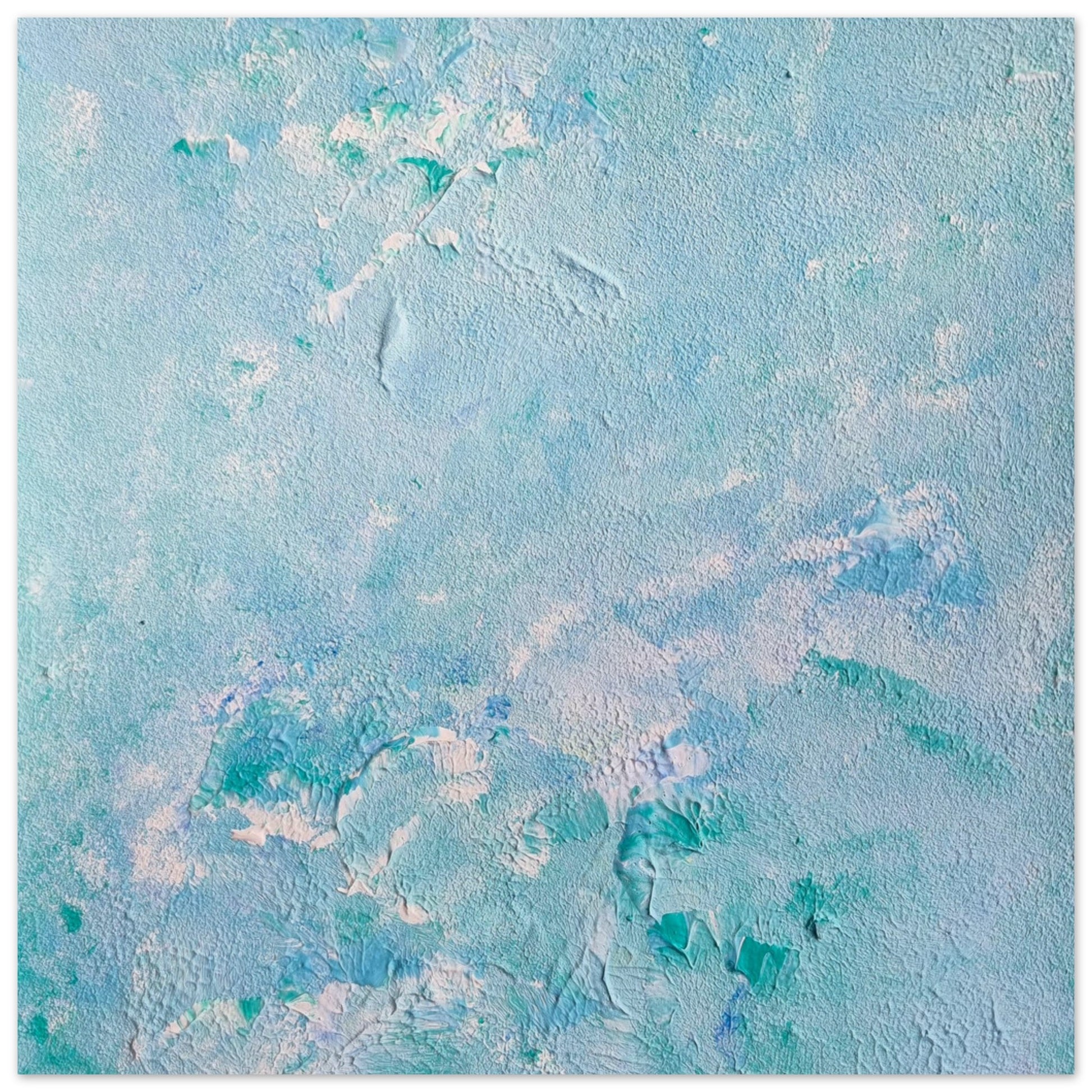 turquoise, Feel good one of one-of-a-kind colorful art poster based on original abstract art created by up-and-coming artist Scandinavian Jeanette Haga as decor for modern home on a white wall