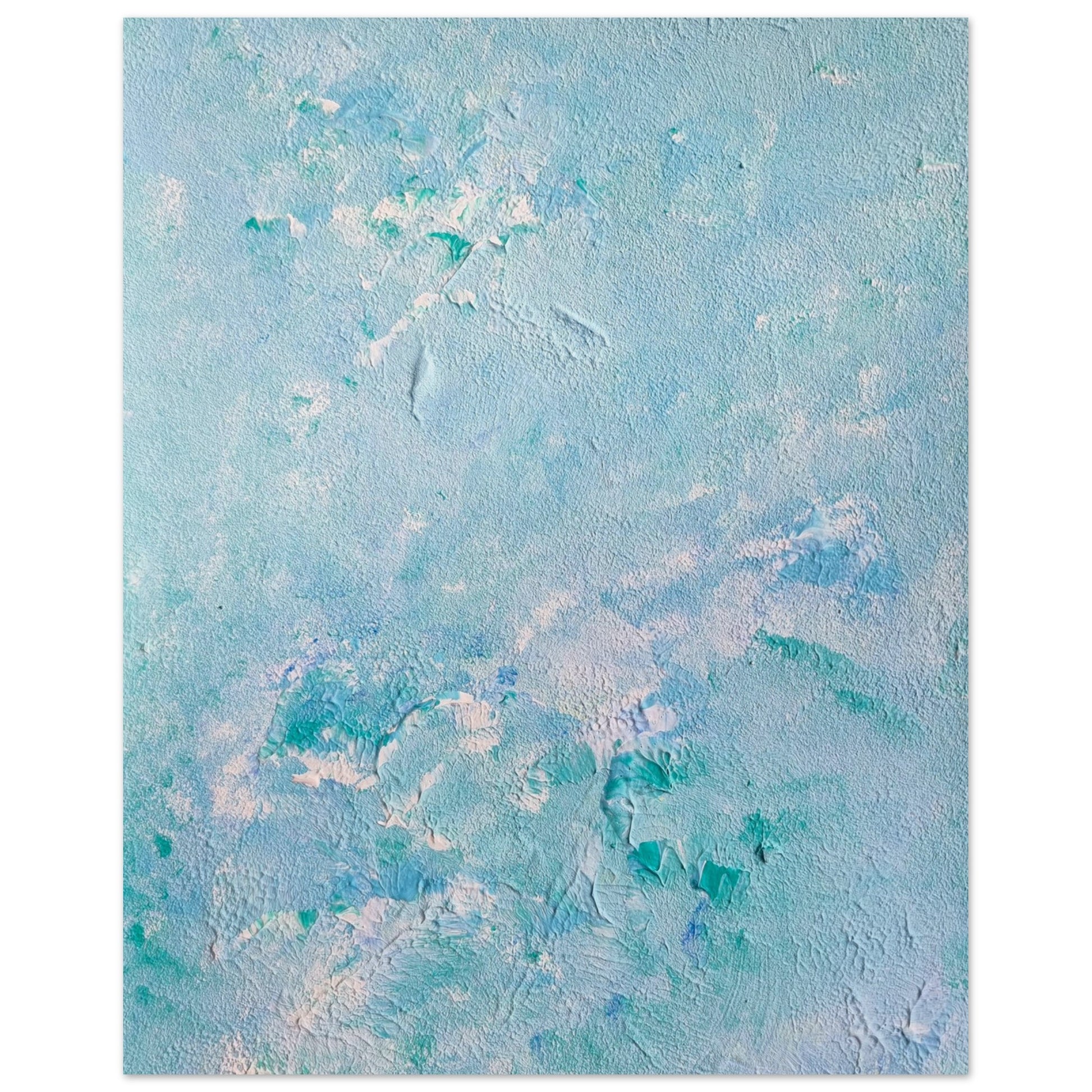 turquoise, Feel good one of one-of-a-kind colorful art poster based on original abstract art created by up-and-coming artist Scandinavian Jeanette Haga as decor for modern home on a white wall