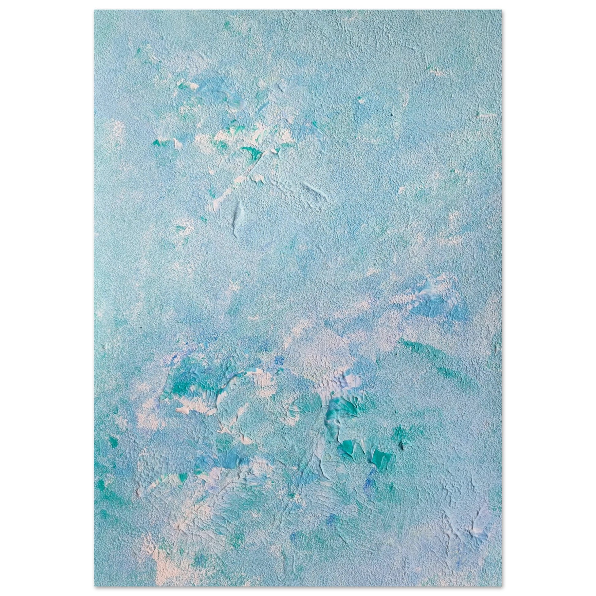turquoise, Feel good one of one-of-a-kind colorful art poster based on original abstract art created by up-and-coming artist Scandinavian Jeanette Haga as decor for modern home on a white wall