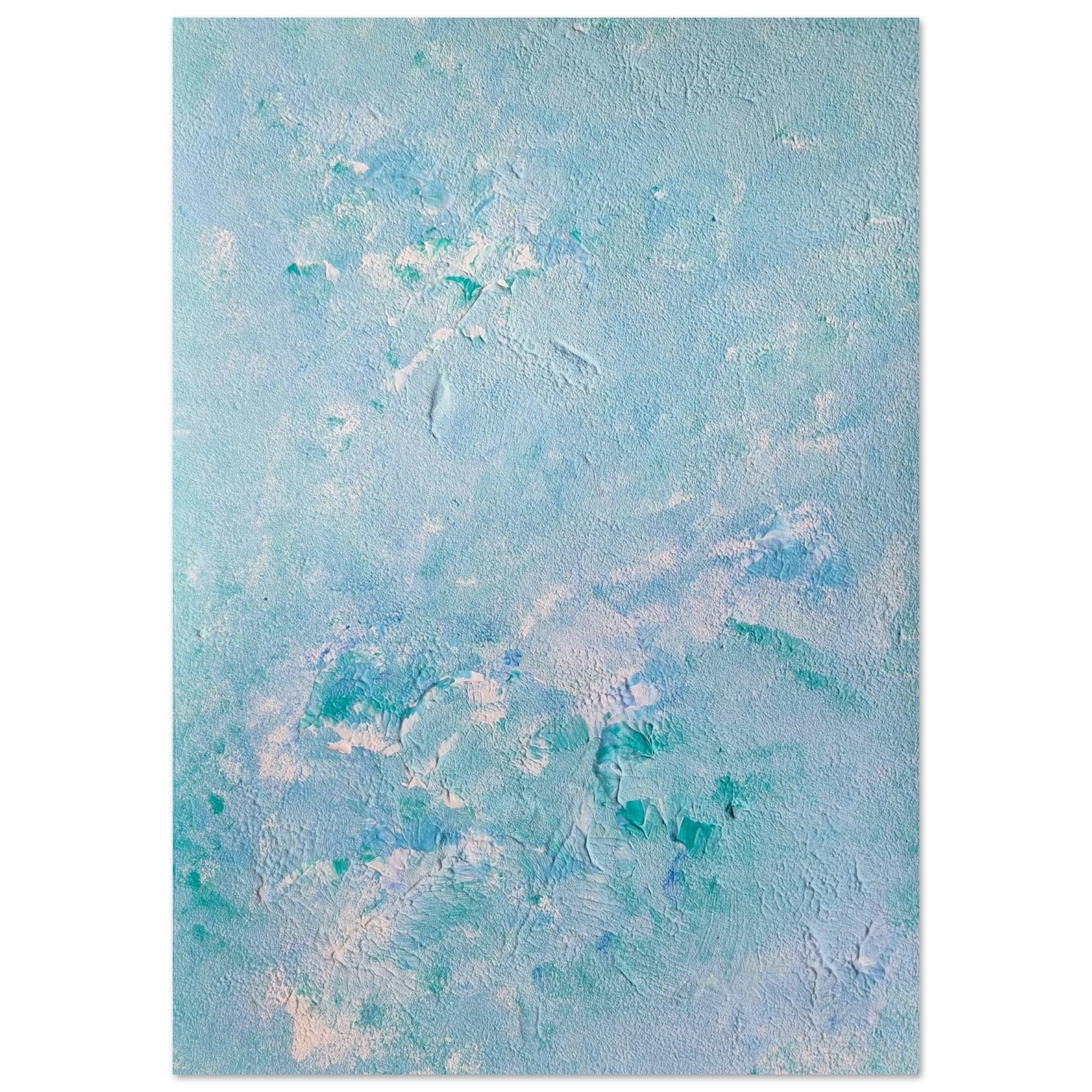 turquoise, Feel good one of one-of-a-kind colorful art poster based on original abstract art created by up-and-coming artist Scandinavian Jeanette Haga as decor for modern home on a white wall