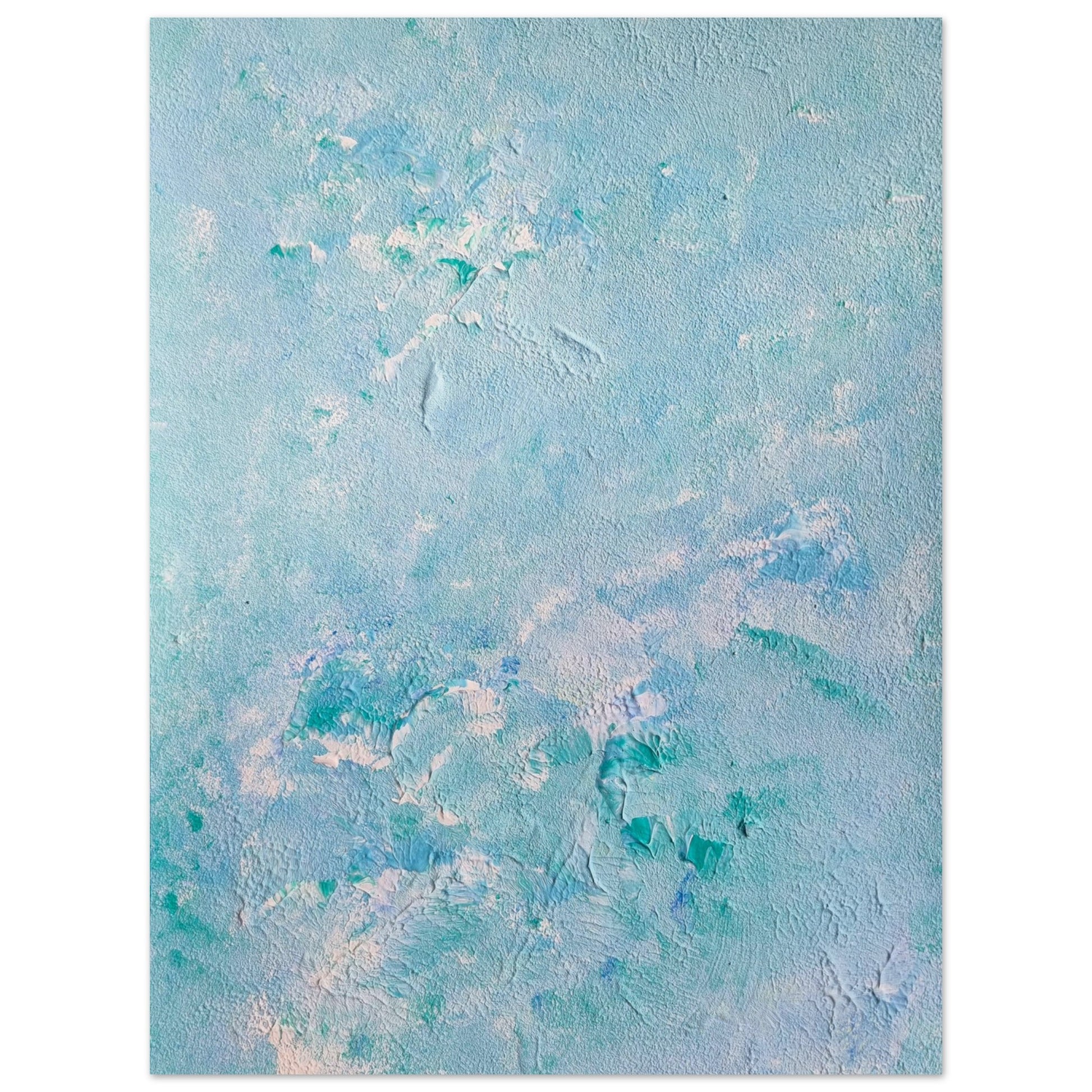turquoise, Feel good one of one-of-a-kind colorful art poster based on original abstract art created by up-and-coming artist Scandinavian Jeanette Haga as decor for modern home on a white wall