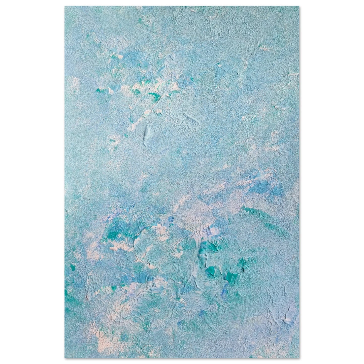 turquoise, Feel good one of one-of-a-kind colorful art poster based on original abstract art created by up-and-coming artist Scandinavian Jeanette Haga as decor for modern home on a white wall