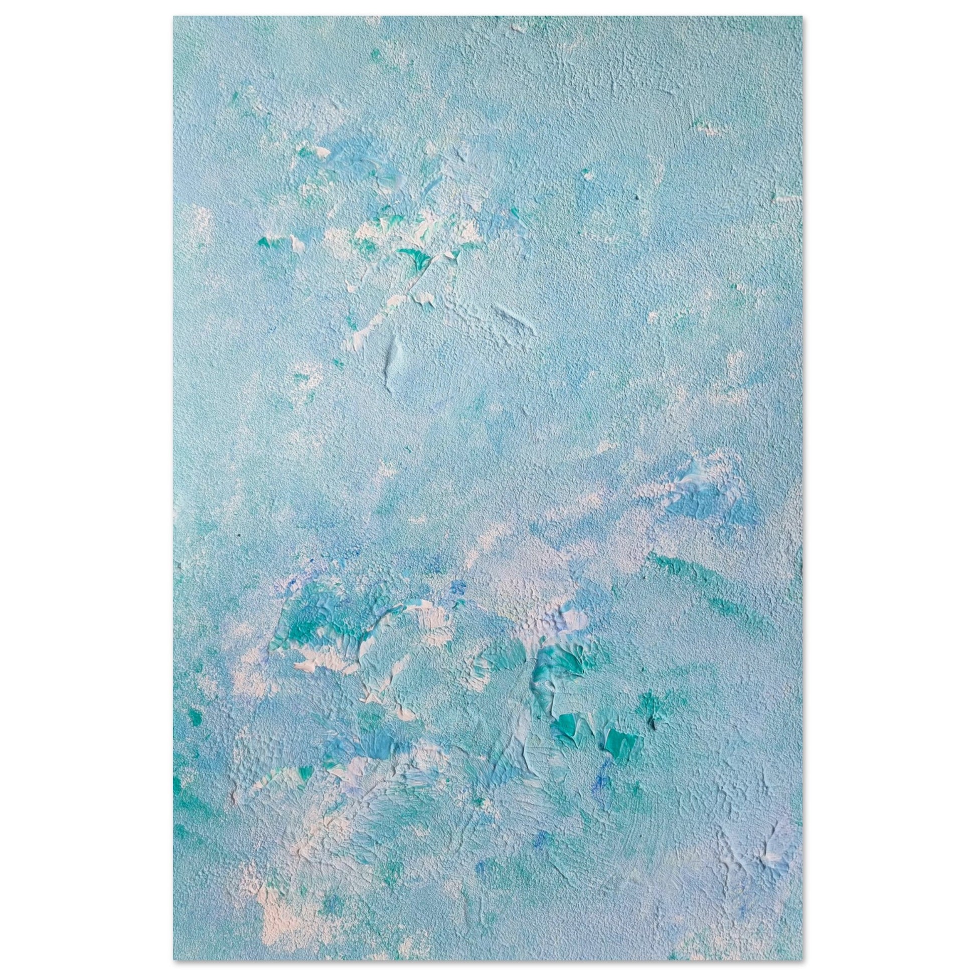 turquoise, Feel good one of one-of-a-kind colorful art poster based on original abstract art created by up-and-coming artist Scandinavian Jeanette Haga as decor for modern home on a white wall