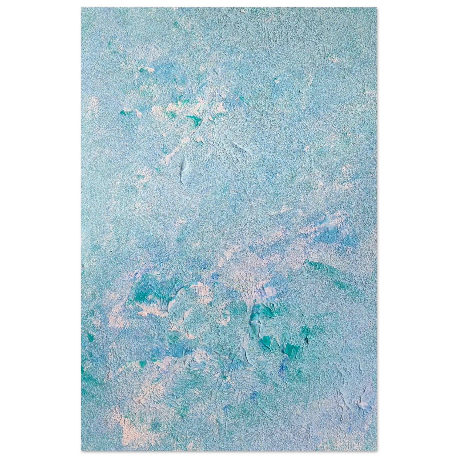turquoise, Feel good one of one-of-a-kind colorful art poster based on original abstract art created by up-and-coming artist Scandinavian Jeanette Haga as decor for modern home on a white wall