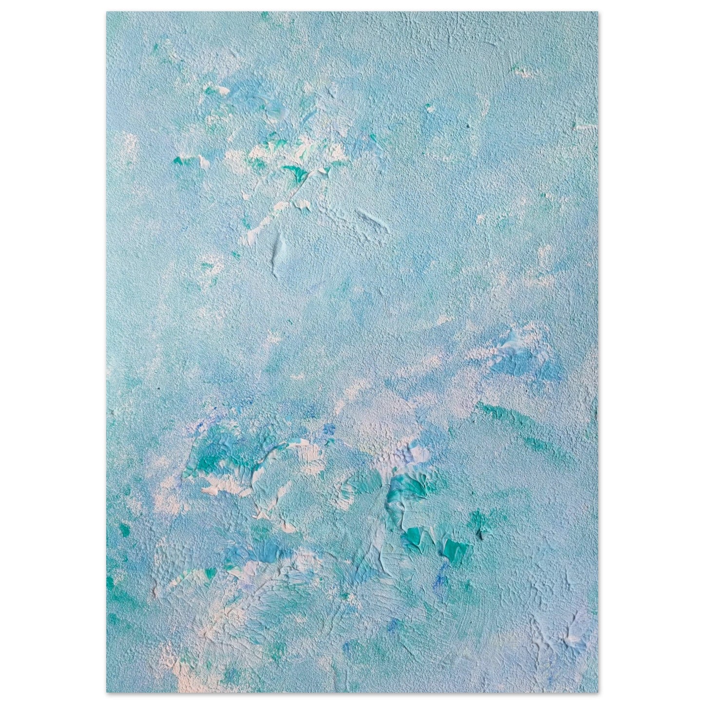 turquoise, Feel good one of one-of-a-kind colorful art poster based on original abstract art created by up-and-coming artist Scandinavian Jeanette Haga as decor for modern home on a white wall