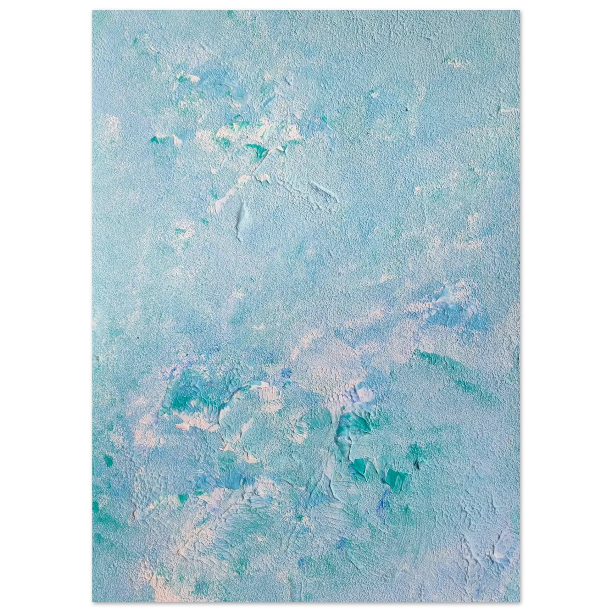 turquoise, Feel good one of one-of-a-kind colorful art poster based on original abstract art created by up-and-coming artist Scandinavian Jeanette Haga as decor for modern home on a white wall