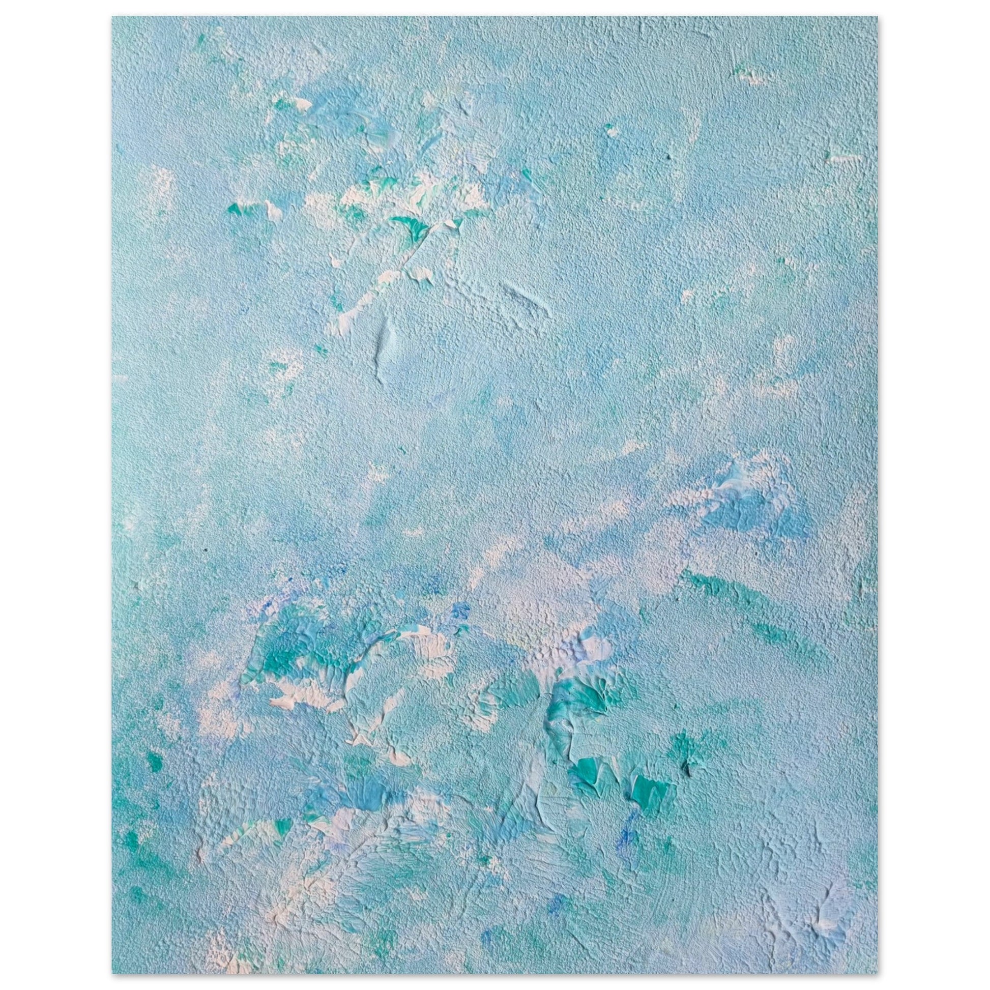 turquoise, Feel good one of one-of-a-kind colorful art poster based on original abstract art created by up-and-coming artist Scandinavian Jeanette Haga as decor for modern home on a white wall