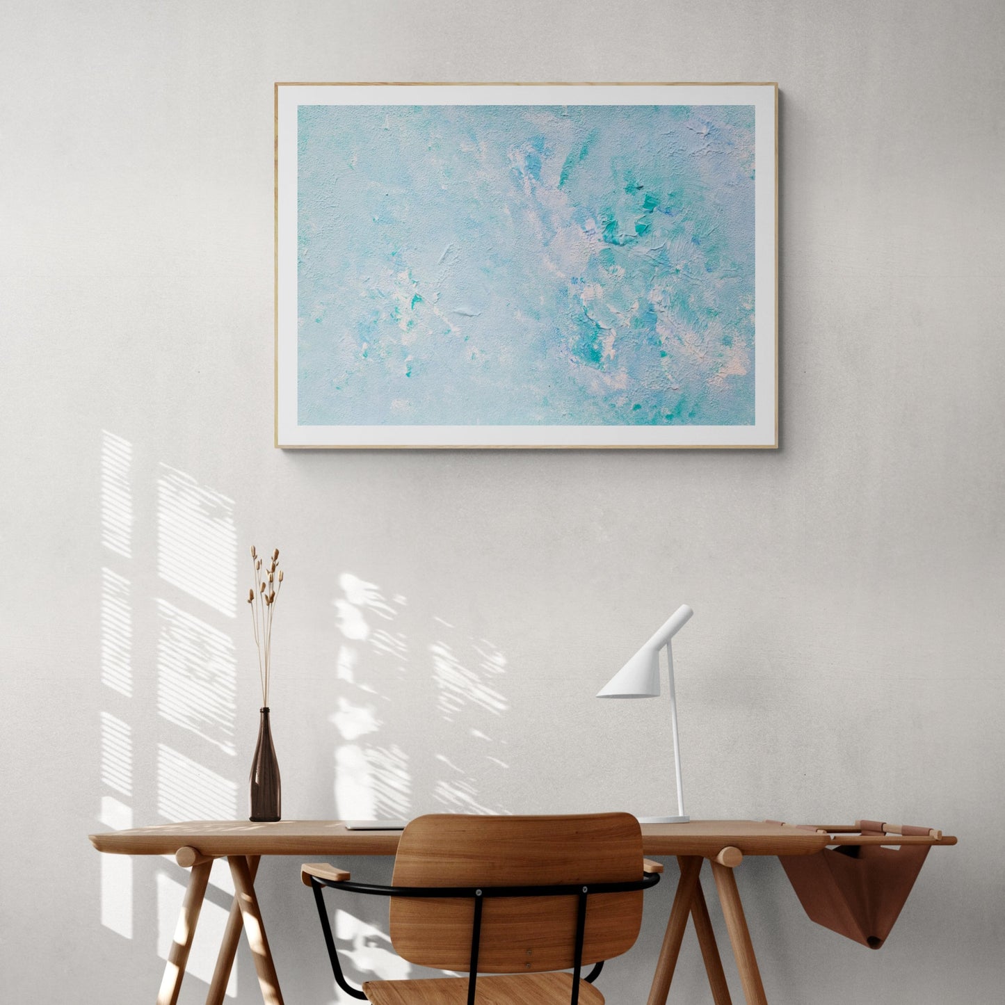 turquoise, Feel good one of one-of-a-kind colorful art poster based on original abstract art created by up-and-coming artist Scandinavian Jeanette Haga as decor in a modern home office