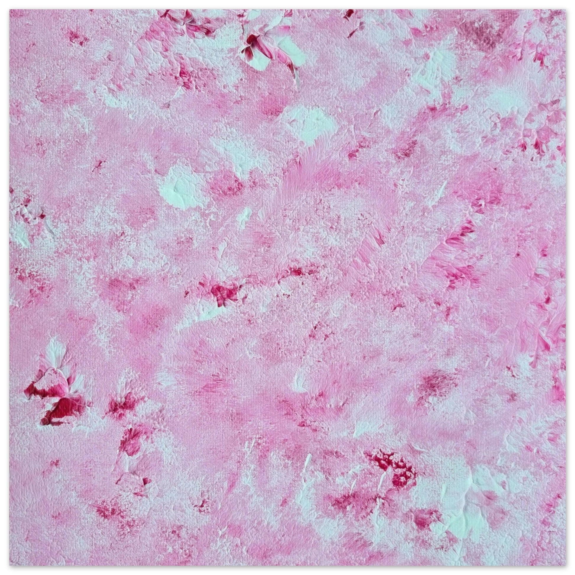 Red and white, Feel good one of one-of-a-kind colorful abstract art poster created from an original painting by up-and-coming scandinavian artist Jeanette Haga as decor in a modern home
