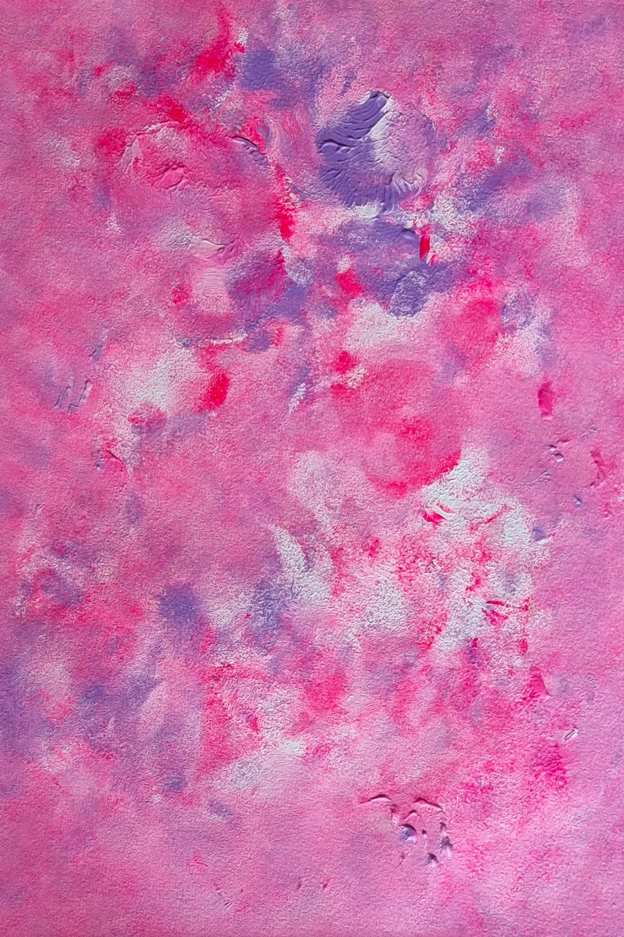 Close up of a Pink, purple and white abstract original acrylic painting 