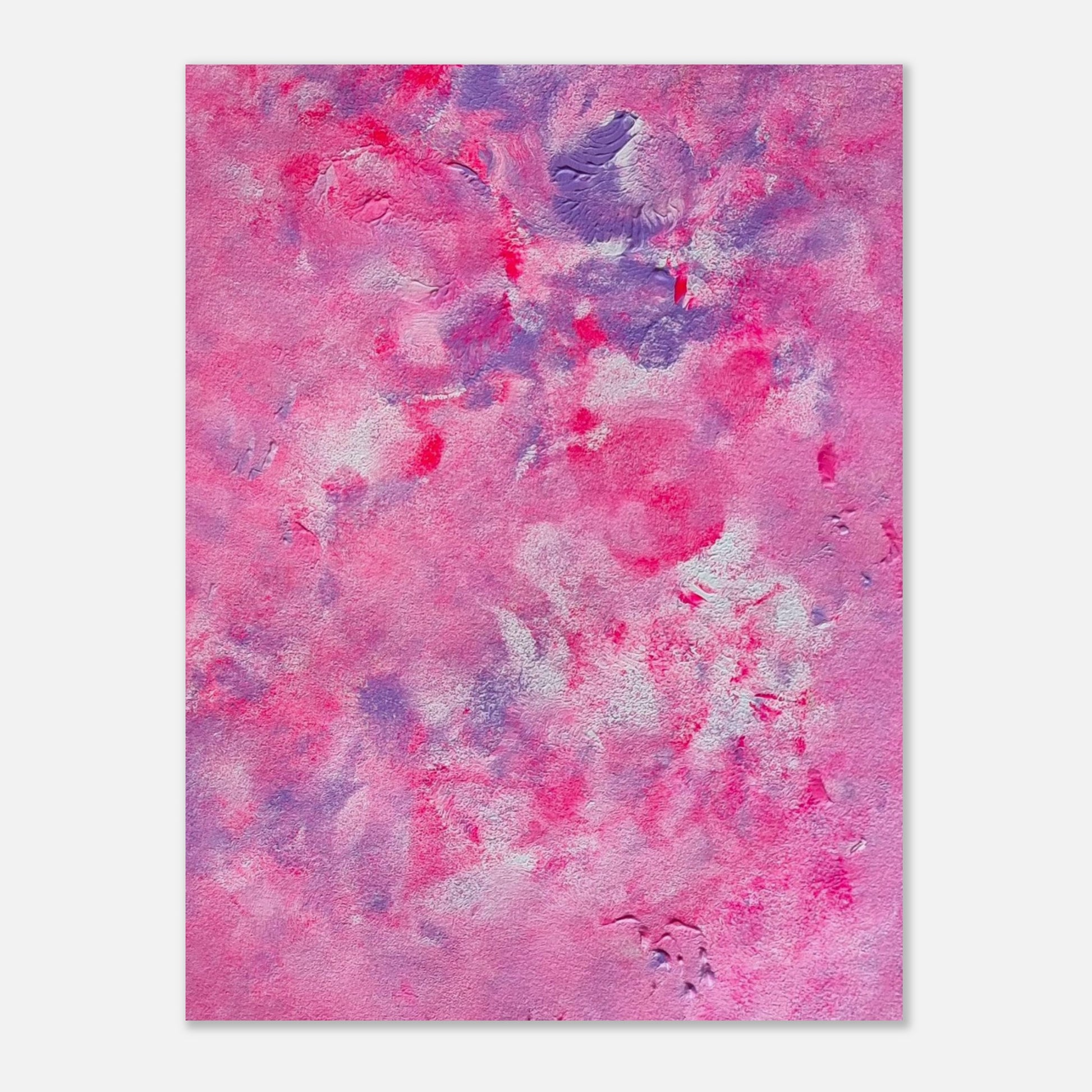 Pink, purple and white abstract art poster on a white background