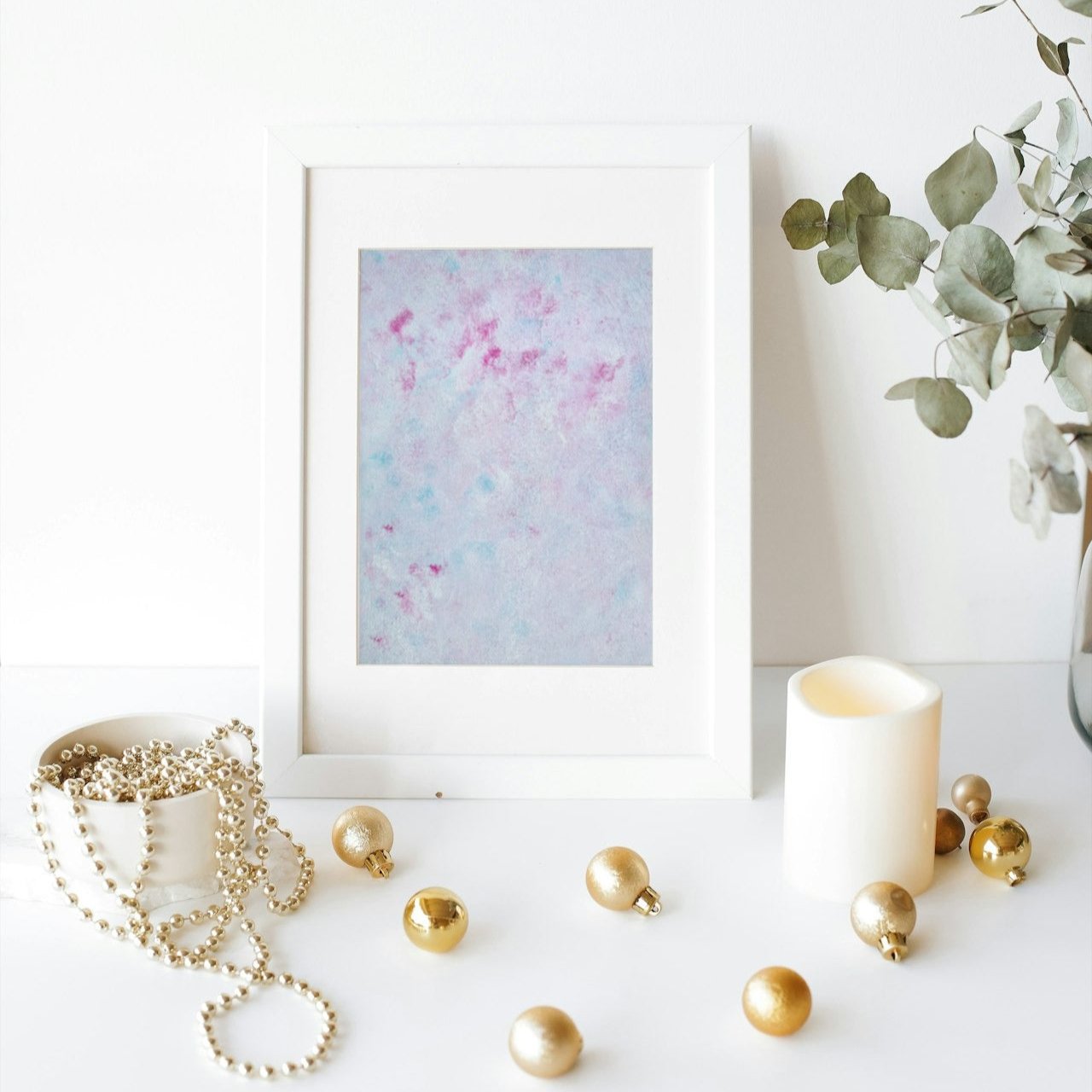 Pastel blue, Feel good one-of-a-kind colorful abstract art poster created from an original painting by up-and-coming scandinavian artist Jeanette Haga as decor in a modern home