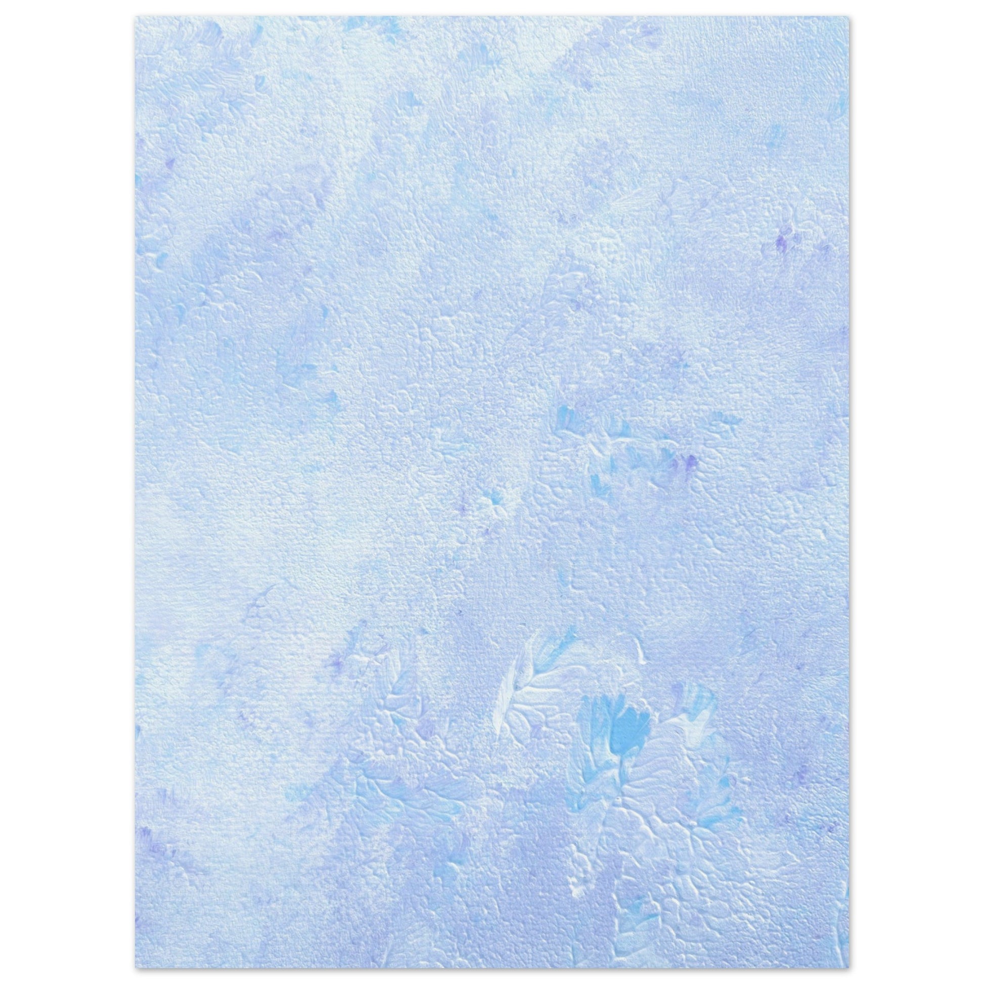 Pastel blue, Feel good one-of-a-kind colorful abstract art poster created from an original painting by up-and-coming scandinavian artist Jeanette Haga as decor hanging vertically on a white wall
