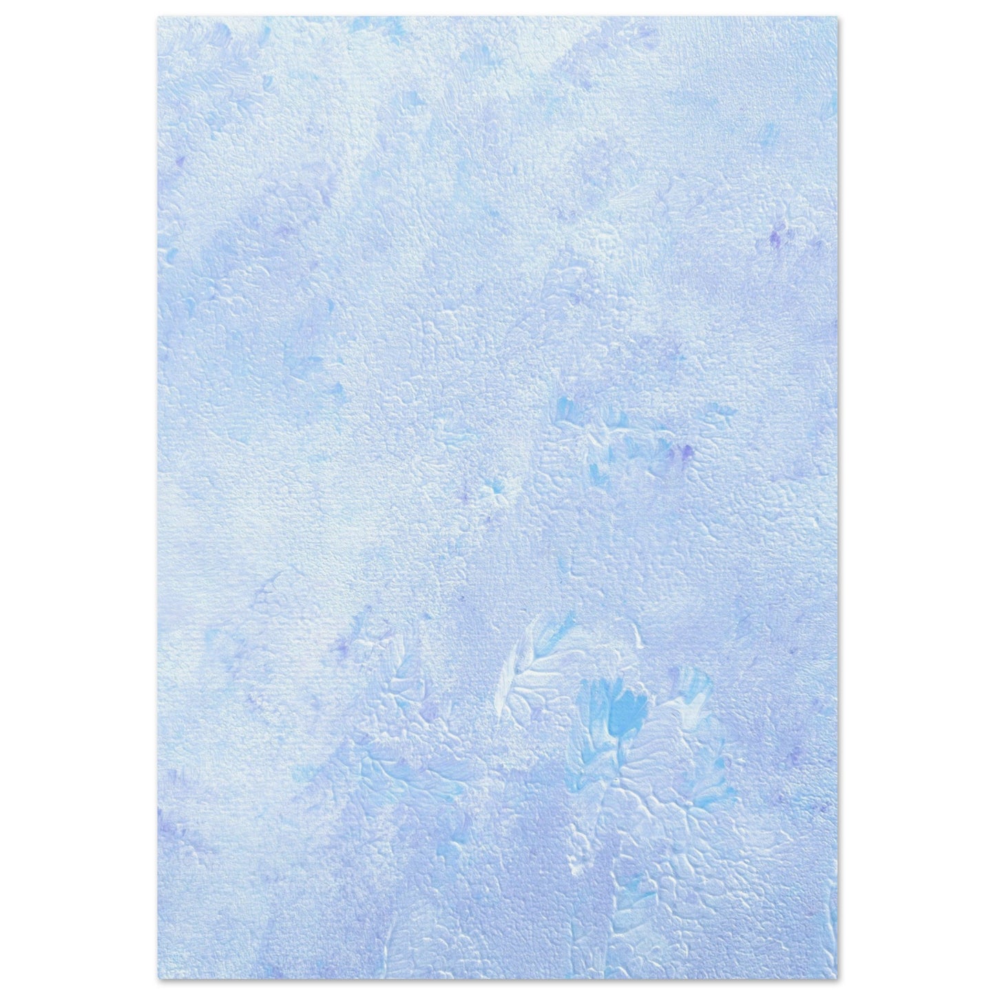 Pastel blue, Feel good one-of-a-kind colorful abstract art poster created from an original painting by up-and-coming scandinavian artist Jeanette Haga as decor hanging vertically on a white wall
