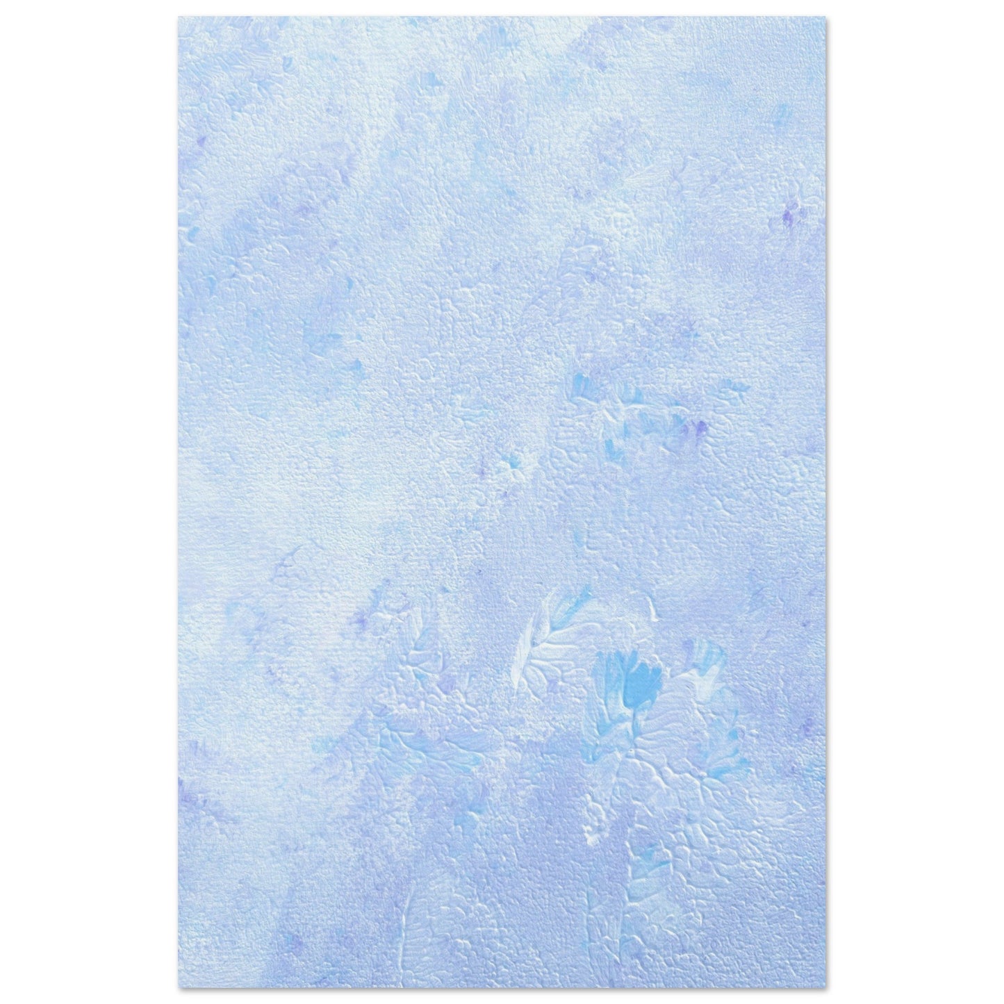 Pastel blue, Feel good one-of-a-kind colorful abstract art poster created from an original painting by up-and-coming scandinavian artist Jeanette Haga as decor hanging vertically on a white wall
