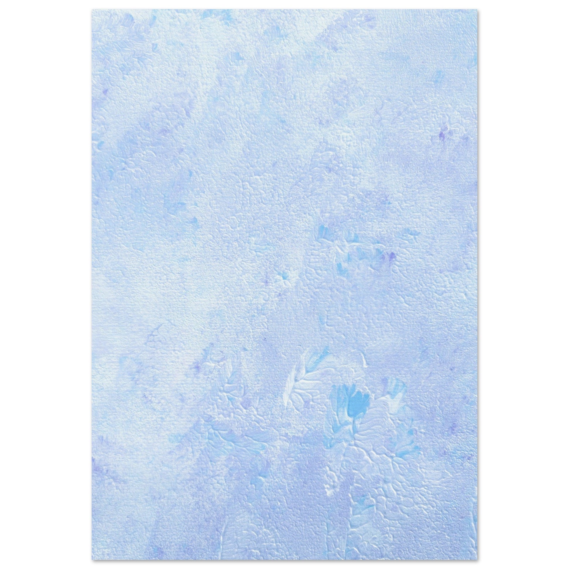 Pastel blue, Feel good one-of-a-kind colorful abstract art poster created from an original painting by up-and-coming scandinavian artist Jeanette Haga as decor hanging vertically on a white wall
