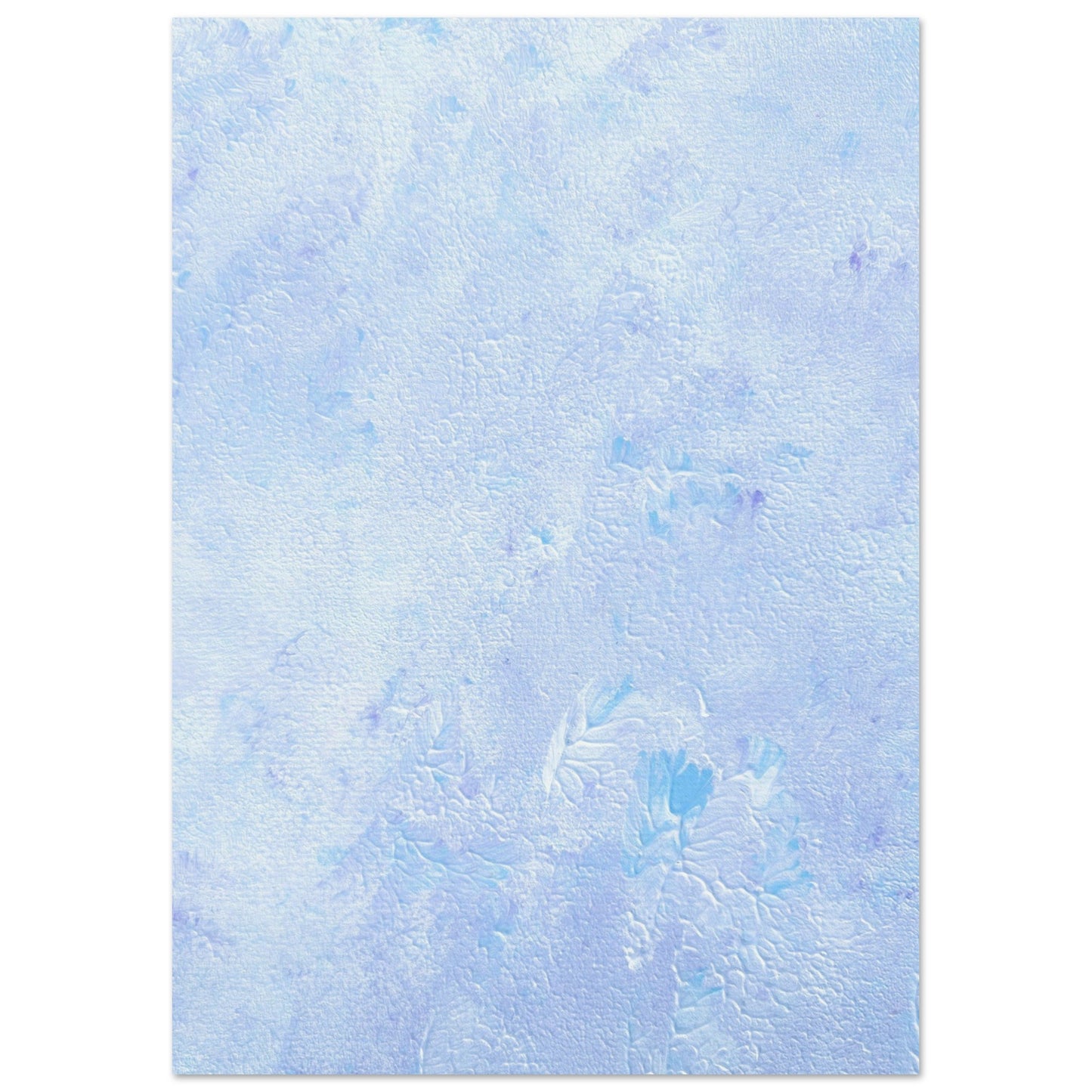 Pastel blue, Feel good one-of-a-kind colorful abstract art poster created from an original painting by up-and-coming scandinavian artist Jeanette Haga as decor hanging vertically on a white wall
