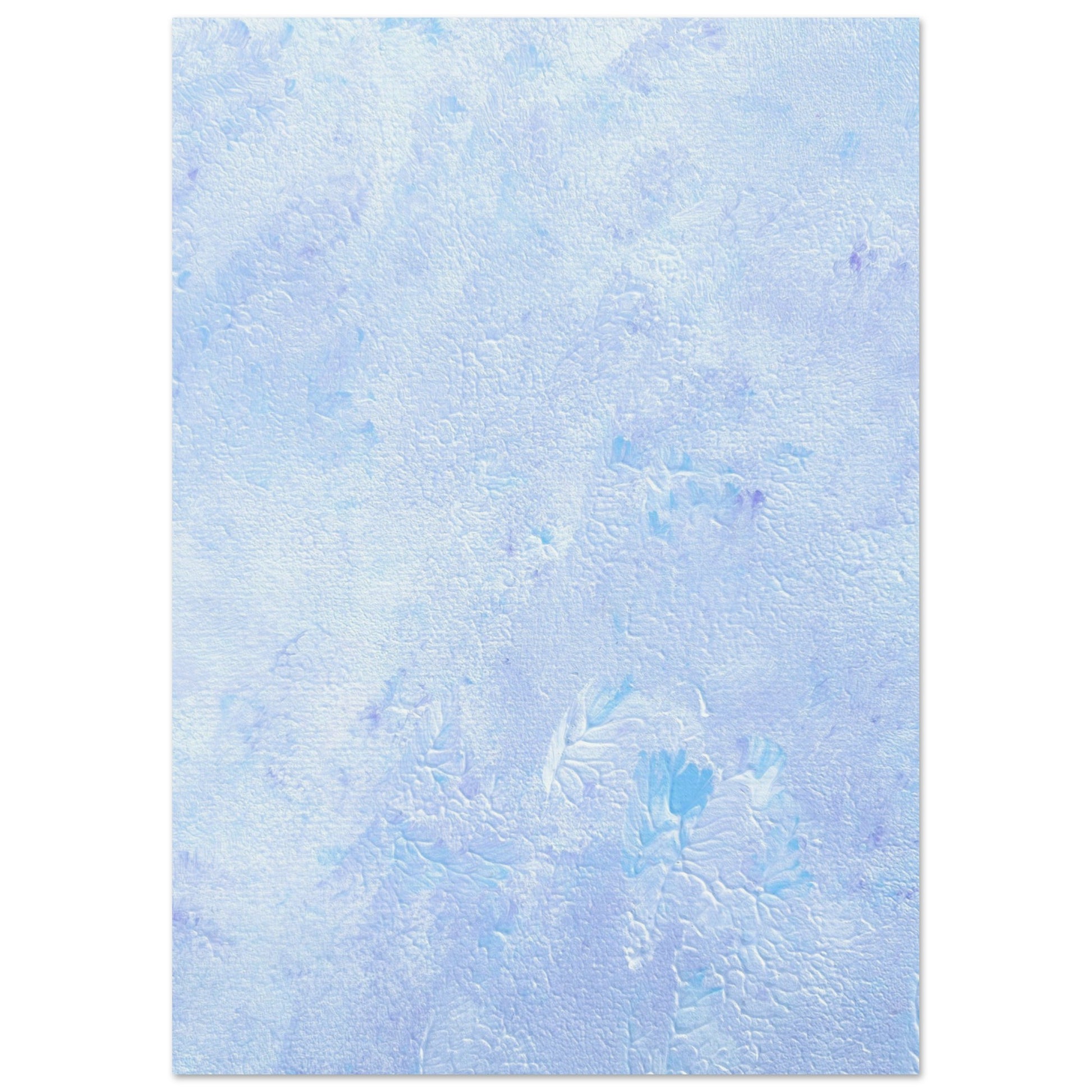 Pastel blue, Feel good one-of-a-kind colorful abstract art poster created from an original painting by up-and-coming scandinavian artist Jeanette Haga as decor hanging vertically on a white wall
