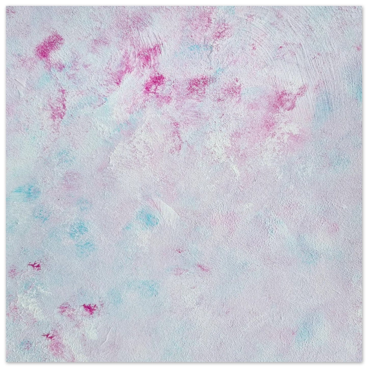Pastel blue, Feel good one-of-a-kind colorful abstract art poster created from an original painting by up-and-coming scandinavian artist Jeanette Haga as decor against a white wall
