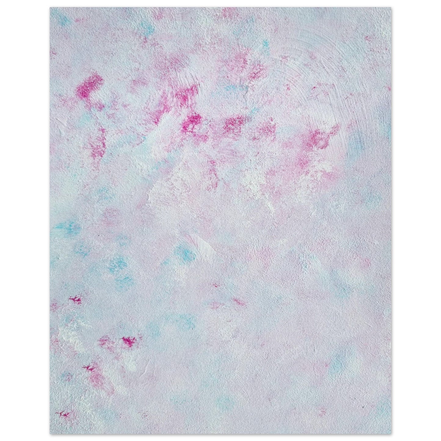 Pastel blue, Feel good one-of-a-kind colorful abstract art poster created from an original painting by up-and-coming scandinavian artist Jeanette Haga as decor against a white wall
