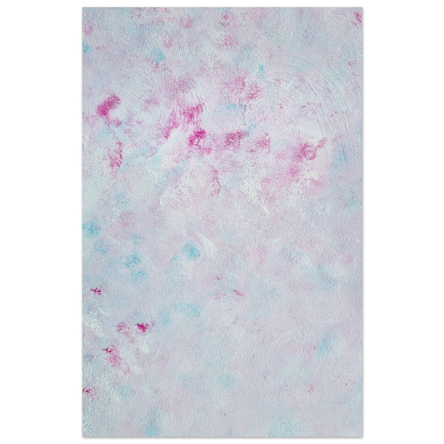 Pastel blue, Feel good one-of-a-kind colorful abstract art poster created from an original painting by up-and-coming scandinavian artist Jeanette Haga as decor against a white wall