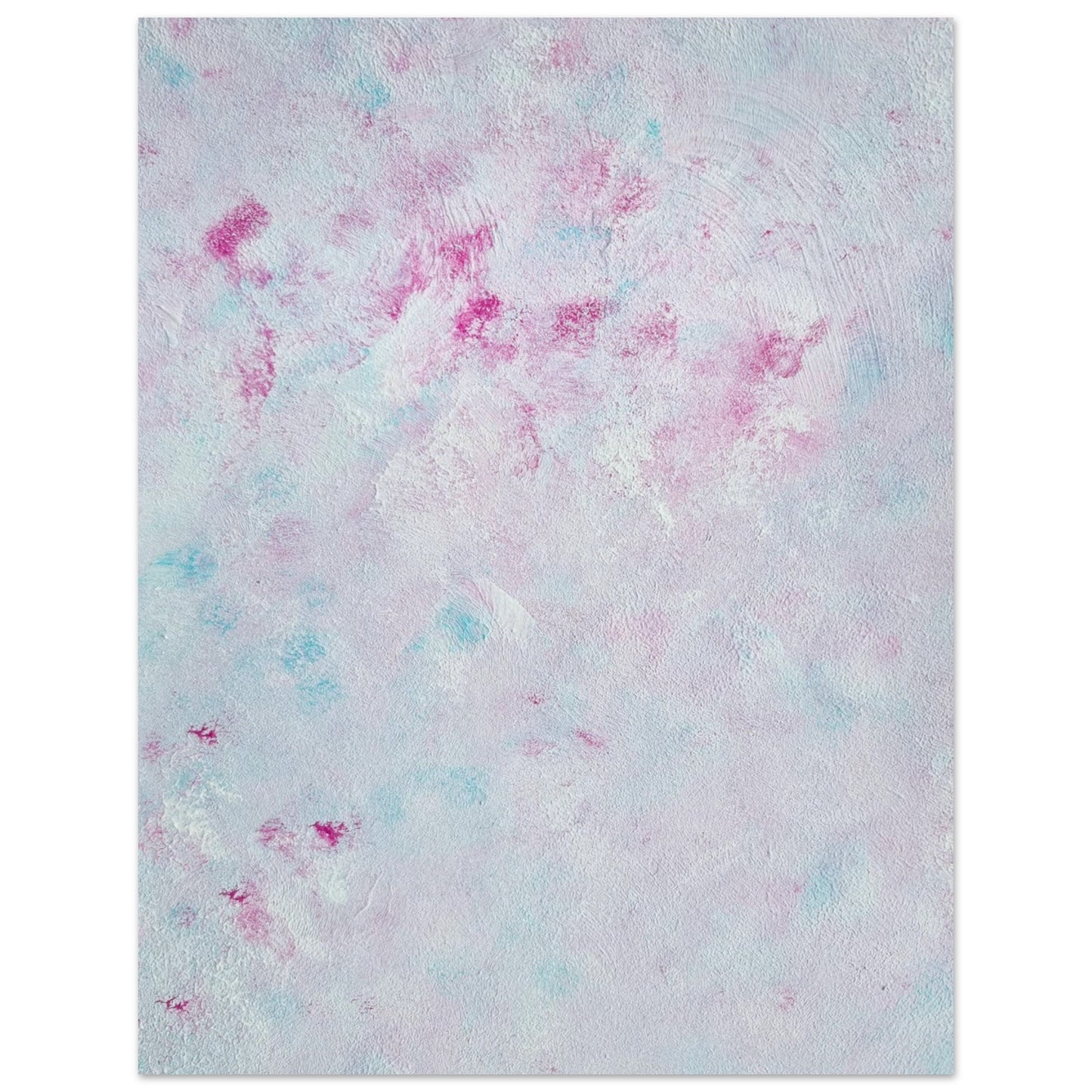 Pastel blue, Feel good one-of-a-kind colorful abstract art poster created from an original painting by up-and-coming scandinavian artist Jeanette Haga as decor against a white wall
