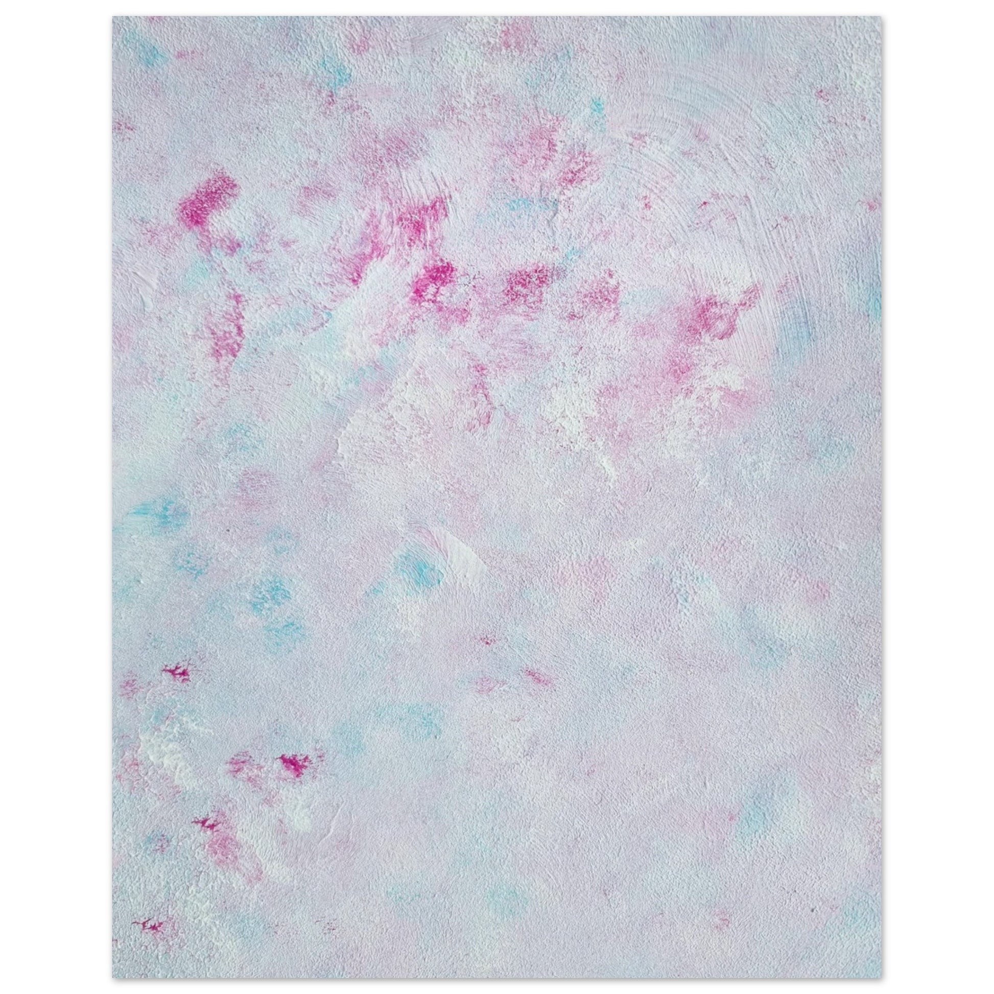Pastel blue, Feel good one-of-a-kind colorful abstract art poster created from an original painting by up-and-coming scandinavian artist Jeanette Haga as decor against a white wall
