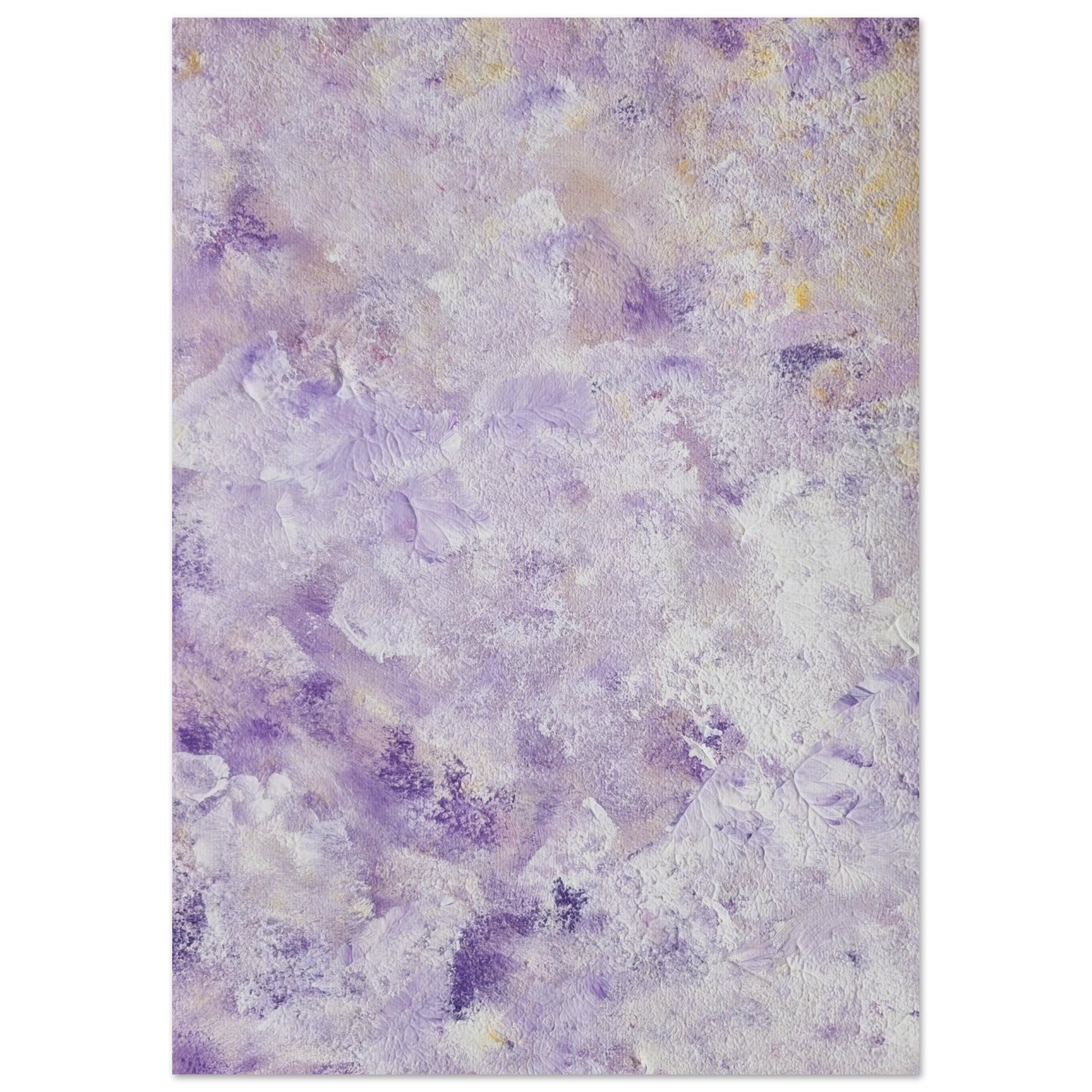 Purple, Feel good one of one-of-a-kind colorful art poster based on original abstract art created by up-and-coming artist Scandinavian Jeanette Haga as decor for modern home on a white wall
