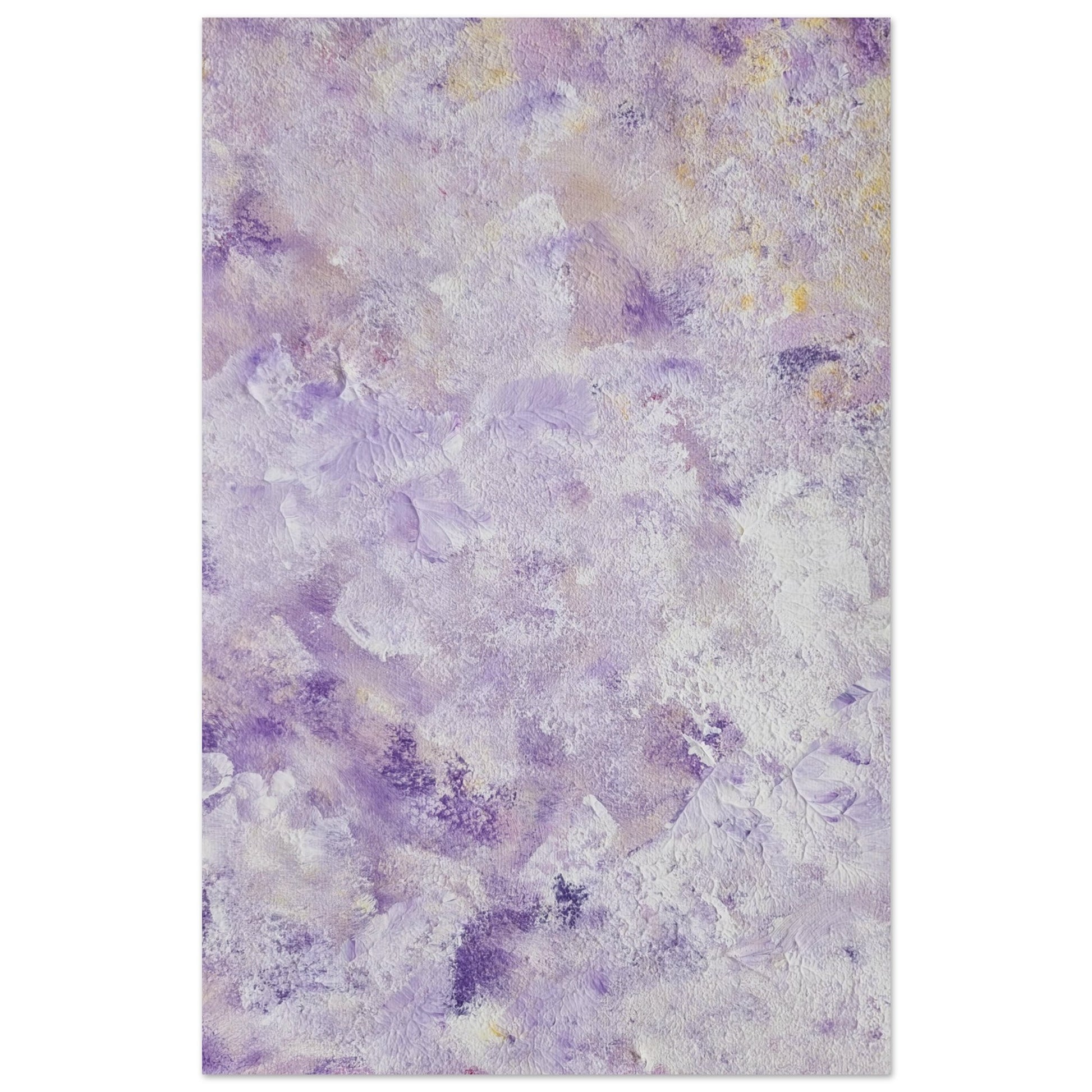 Purple, Feel good one of one-of-a-kind colorful art poster based on original abstract art created by up-and-coming artist Scandinavian Jeanette Haga as decor for modern home on a white wall
