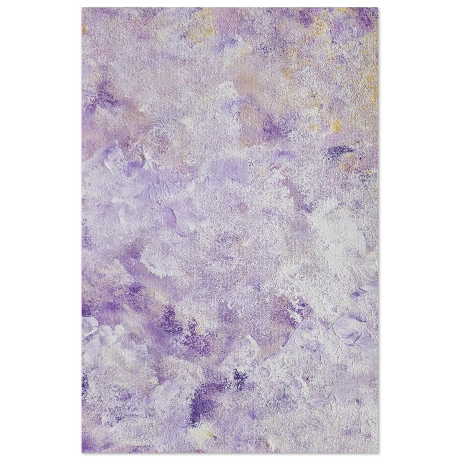 Purple, Feel good one of one-of-a-kind colorful art poster based on original abstract art created by up-and-coming artist Scandinavian Jeanette Haga as decor for modern home on a white wall