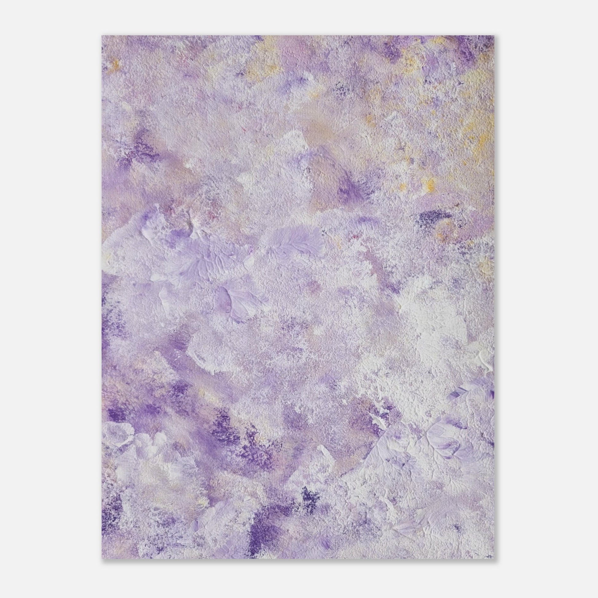 Purple, Feel good one of one-of-a-kind colorful art poster based on original abstract art created by up-and-coming artist Scandinavian Jeanette Haga as decor for modern home on a white wall