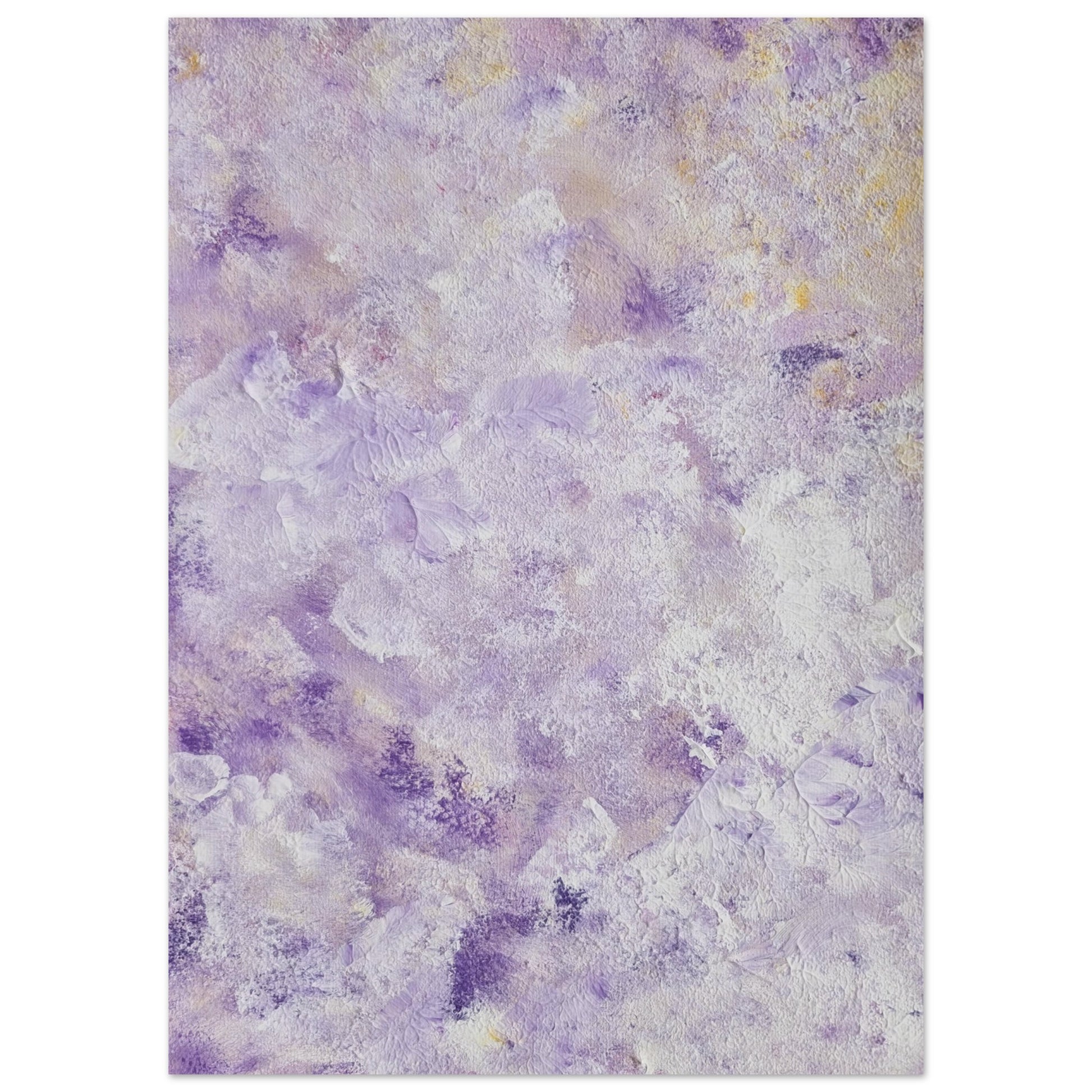 Purple, Feel good one of one-of-a-kind colorful art poster based on original abstract art created by up-and-coming artist Scandinavian Jeanette Haga as decor for modern home on a white wall